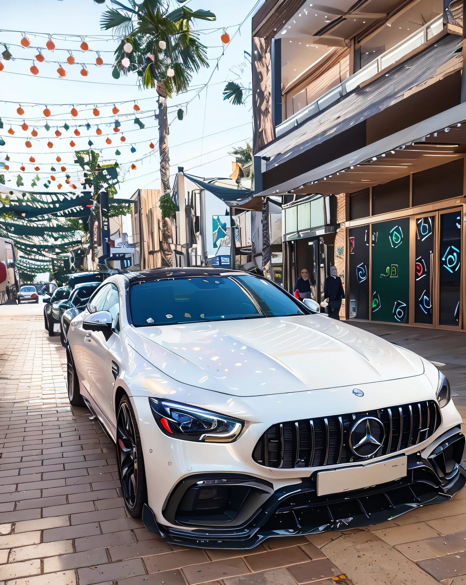 Mercedes AMG white Mercedes parked on the street，Beautiful masterpiece,Ultra-clear 8K，4K， Great masterpiece, 🔞🤡, mercedes and volkswagen, wonderful masterpiece, Edited