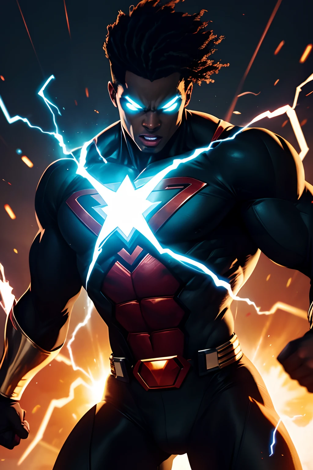black super hero powering up
