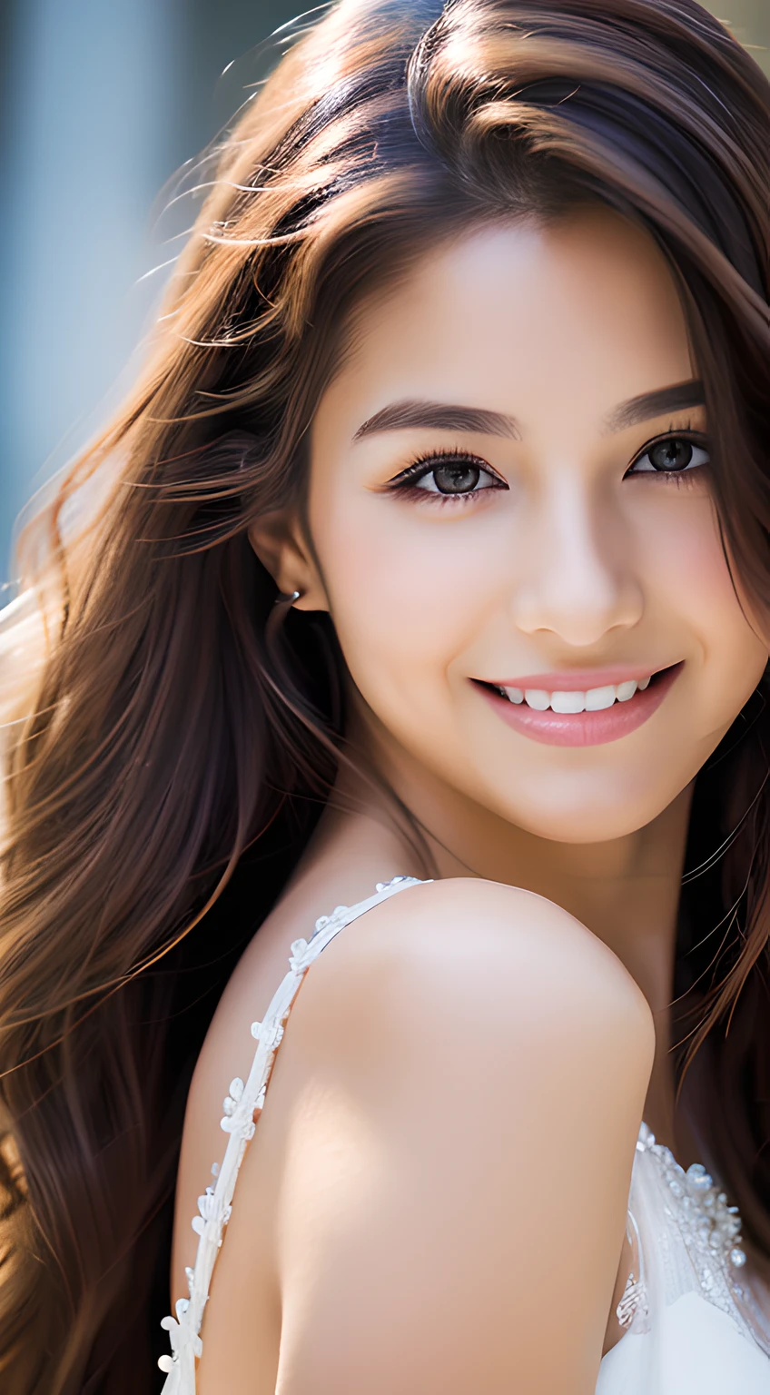 1 woman, stunning, wonderful, lovely, exquisite, long hair, half body portrait, beautiful smile, masterpiece, best quality, ultra detailed, 8k