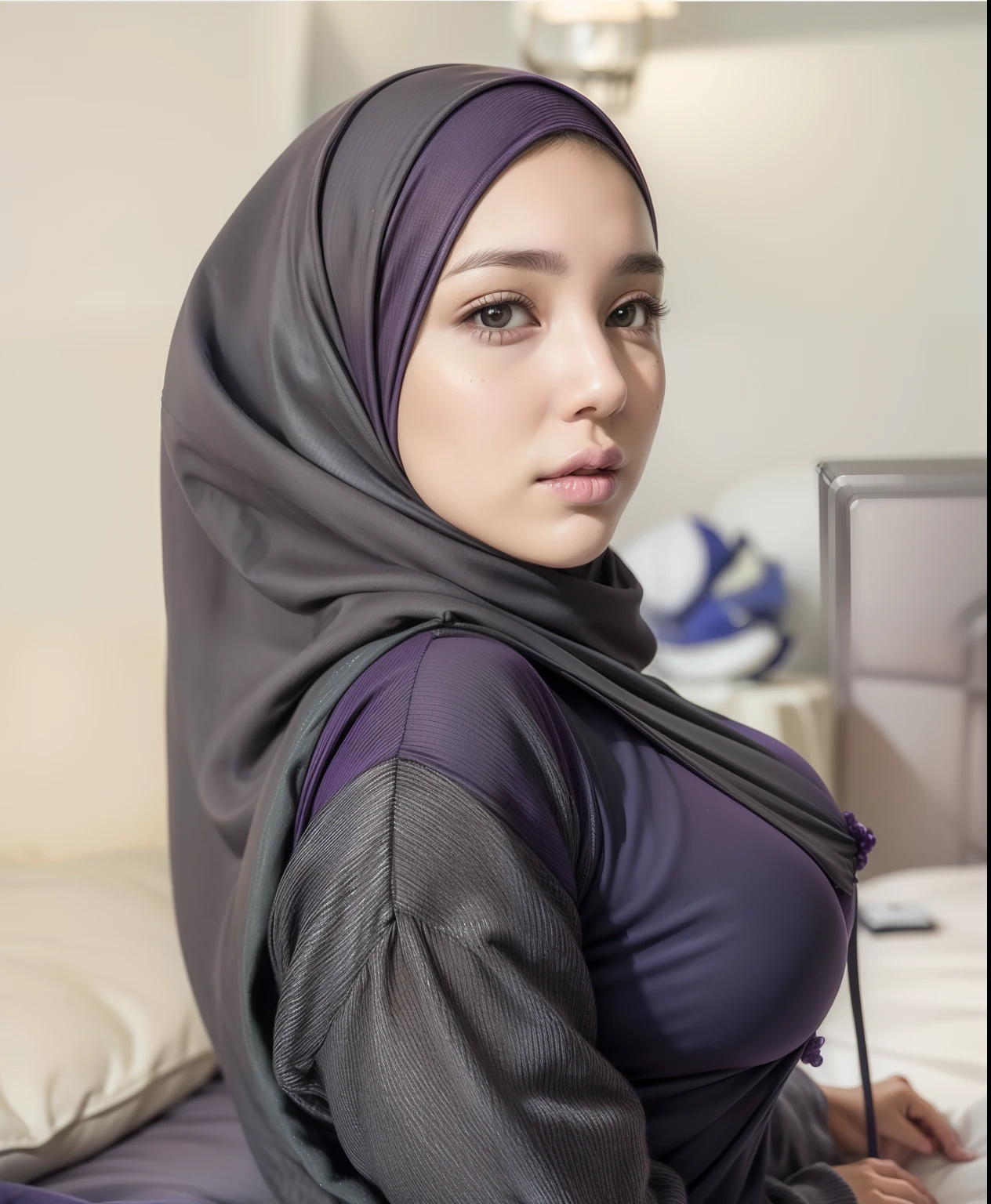 Beautiful fair skin matured indonesia girl in hijab sleep in hospital bed, at hospital room, innocent horny sexy face, 30 years old, horny pose, ultra detail face, detail skin texture and wrinkle, night time with light, wearing hijab, black color hijab, nude, small breast, flat chest, wide waist, thick thighs, bright lighting, white lighting, dramatic lighting, high quality, cinematic movie shot angle and framing, wear bracelet or watch in both hand, wear gold luxury necklace, show her pubic hair, show vagina, seductive face, seductive lips, wet lips, open leg showing vagina, dense black pubic hair, horny face, spreading leg, squirting wet vagina, virgin pussy, orgasm vagina, focus on camera, wear unbutton white blazer that show breast, missionary position, shot from above, wear long skirt uplifted skirt into, white long skirt, hijab and cloth matching color, nude, wear nurse hat, wear stethoscope