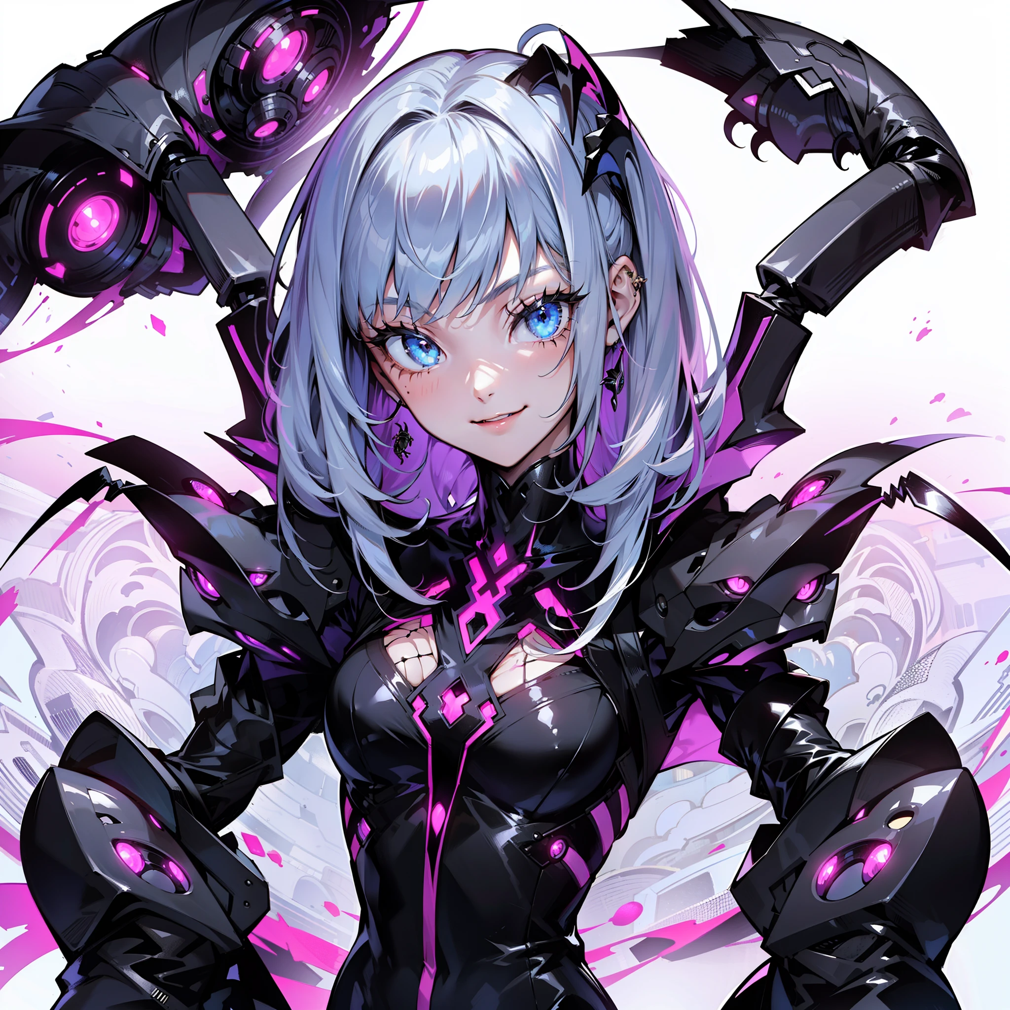 Humanoid clione.
Every part of the body lights up.
Translucent body.
Feminine body shape.
There is a luminous core on the chest. There are tentacles. It has two mouths, Huge mouth with split lips and fangs of a woman.