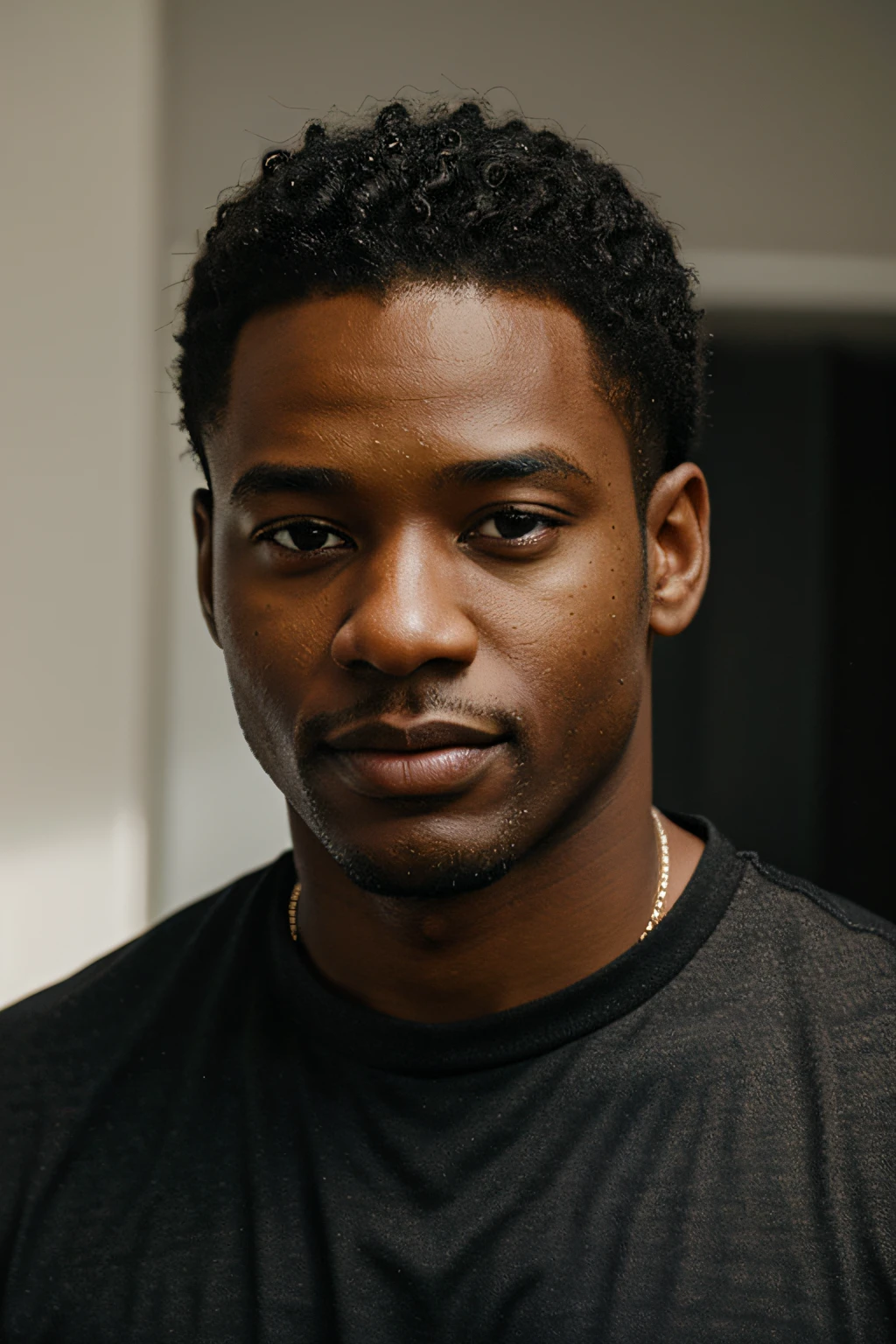 a handsome African American man in his early 30s, with kinky black hair, brown eyes, and a goatee, wearing a casual outfit, in a cinematic disco lighting setting, headshot, realistic, (best quality,4k,8k,highres,masterpiece:1.2),ultra-detailed,(realistic,photorealistic,photo-realistic:1.37),HDR,UHD,studio lighting,ultra-fine painting,sharp focus,physically-based rendering,extreme detail description,professional,vivid colors,bokeh,portrait