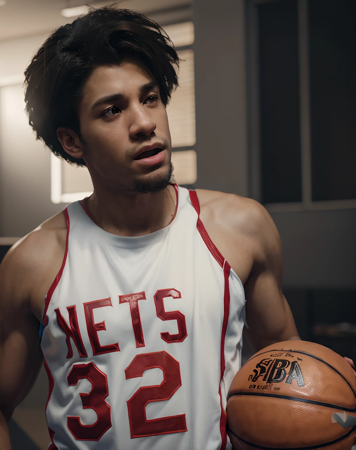 Boy playing basketball, 8k portrait rendering, realistic art style, octane rendering, super realistic 3d illustration, realistic anime 3d style, small characters. Unreal Engine 5, realistic art style, soft portrait shooting 8 K, realistic face moody lighting, realistic art style, 3D anime realistic
