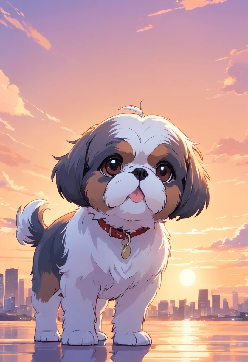 Una pegatina, Cachorros de Shih Tzu, Contornos, Vector, Contorno blanco