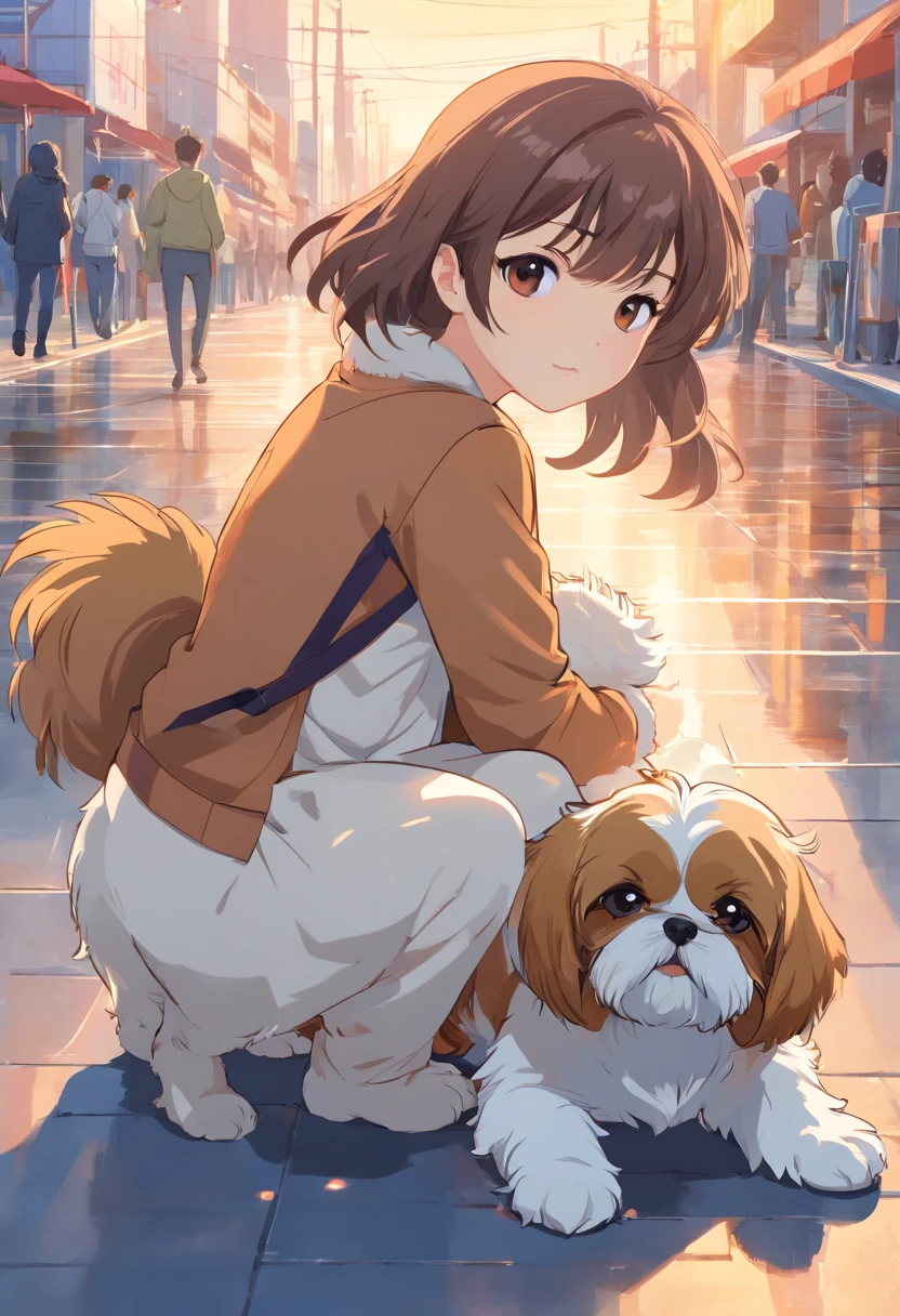Una pegatina, Cachorros de Shih Tzu, Contornos, Vector, Contorno blanco