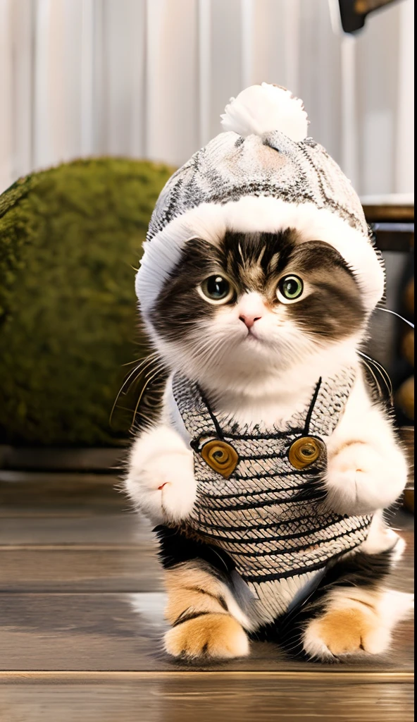 Cute cat in knitted hat standing,Various poses