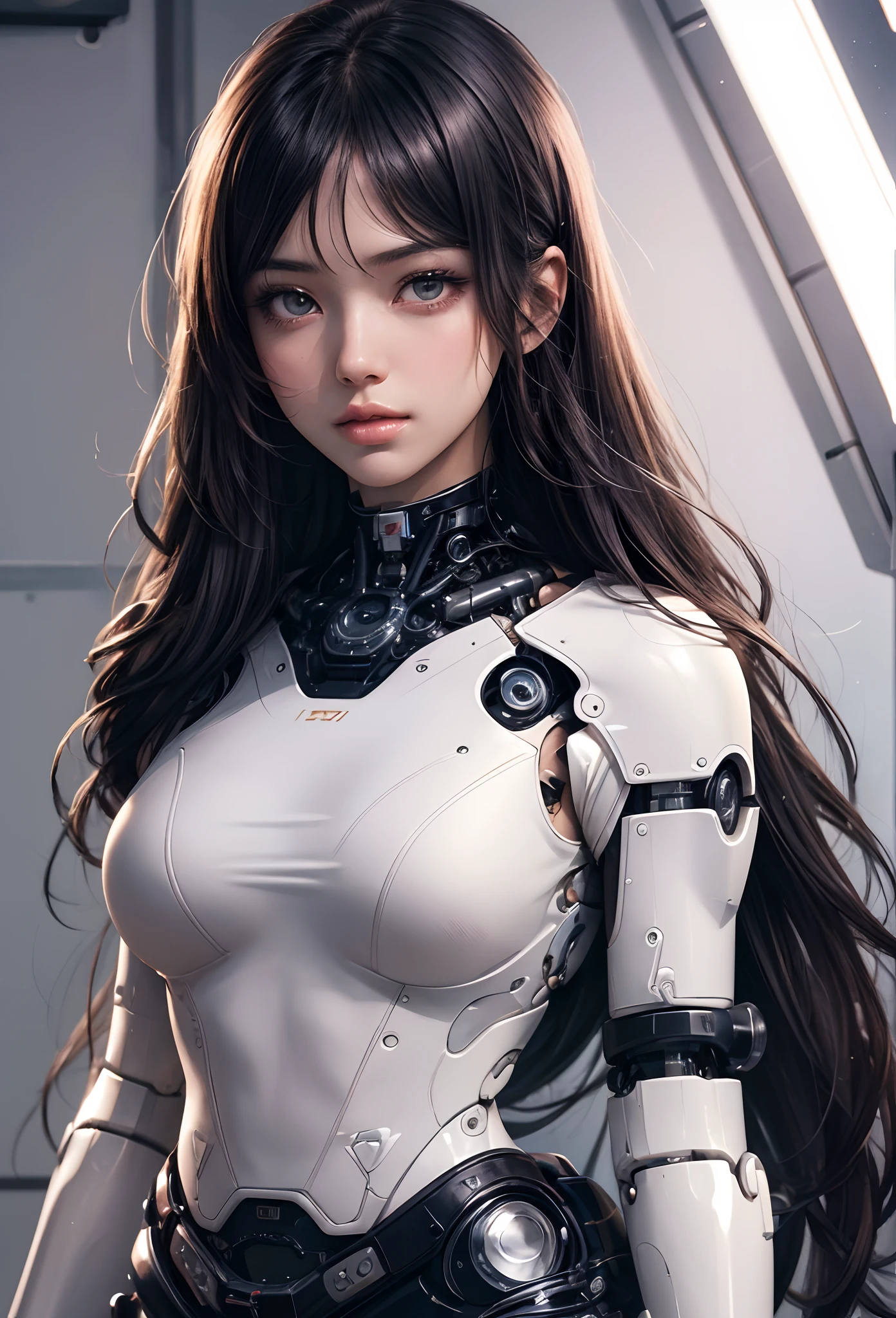 (Detailed illustrations,Very detailed and detailed drawing,Delicate lines with slow and rapid,Realistic texture expression),[Color tressed main line],[Briefing Room Background],([HENTAI] ANIME (JapaneseGirl (Beautiful fece) Cyborg ) [Wild Hair]) well-muscled [[KARATE]] Both arms of the machine [Built-in V8 engine:0.3],(Black leather jacket) ([a tiger] Translucent rubber inner) [Tiger Stripe],[[Chrome coating:0.5]],(Science Fiction Mechanical [Bioengineering]),(Intricate and beautiful decoration [Dense detail]),(Fine and beautiful skin expression [Transparency]),[Perfect eye details (Iris beautifully drawn in every detail)[Jewel-like eyes]],[long and beautiful eyelashes],[Meticulously drawn hair [More on beautiful and shiny hair]],(Perfect hand details [Beautiful fingers without breakdowns [Beautiful nails]]),(Perfect Anatomy (Perfectly proportioned)) [[Full body like]],[Ideal color coordination(Accurate simulation of light-material interactions)],(HighQuality,[Precision Detail] hight resolution,(detaileds,high-detail)),[Visual art that conveys a sense of narrative].