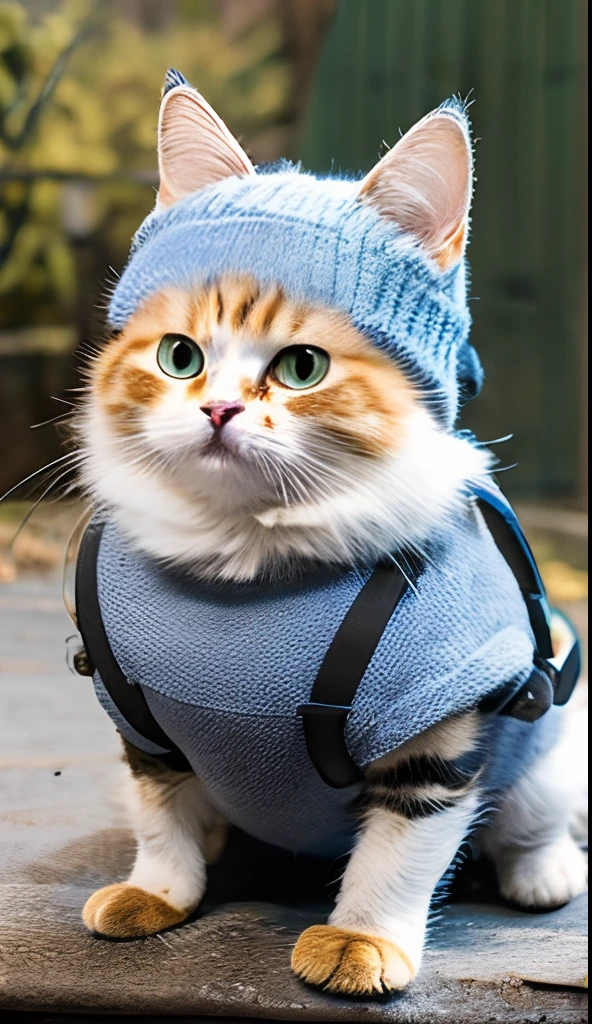 Cute baby cat in knitted hat standing,Various poses