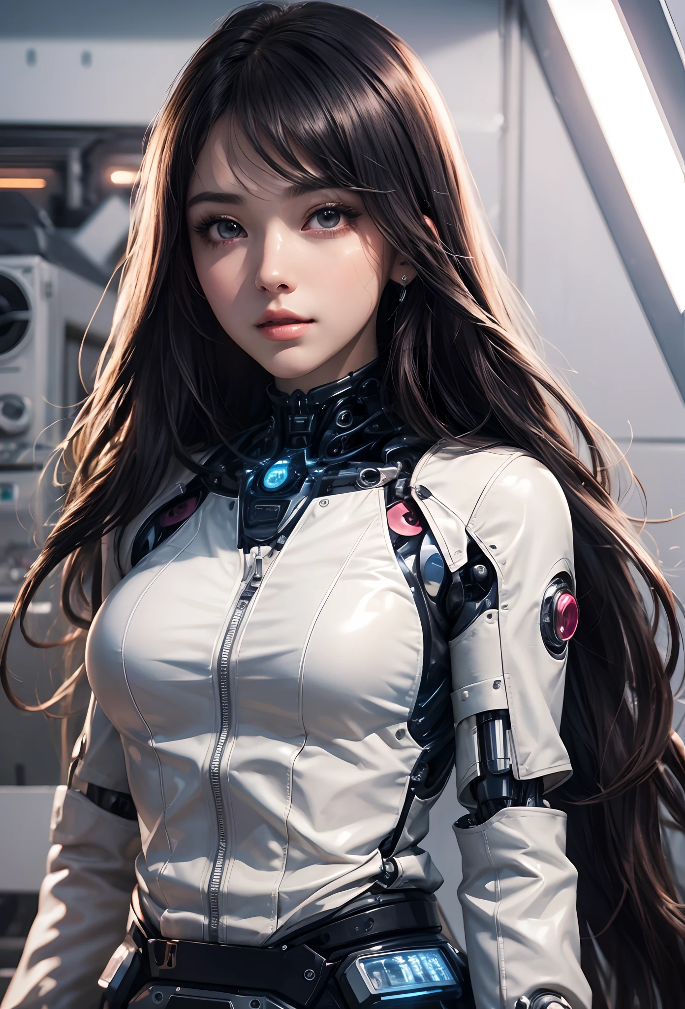(Detailed illustrations,Very detailed and detailed drawing,Delicate lines with slow and rapid,Realistic texture expression),[Color tressed main line],[Briefing Room Background],([HENTAI] ANIME (JapaneseGirl (Beautiful fece) Cyborg 17 years old) [Wild Hair]) well-muscled [[KARATE]] Both arms of the machine [Built-in V8 engine:0.3],(Black leather jacket) ([a tiger] Translucent rubber inner) [Tiger Stripe],[[Chrome coating:0.5]],(Science Fiction Mechanical [Bioengineering]),(Intricate and beautiful decoration [Dense detail]),(Fine and beautiful skin expression [Transparency]),[Perfect eye details (Iris beautifully drawn in every detail)[Jewel-like eyes]],[long and beautiful eyelashes],[Meticulously drawn hair [More on beautiful and shiny hair]],(Perfect hand details [Beautiful fingers without breakdowns [Beautiful nails]]),(Perfect Anatomy (Perfectly proportioned)) [[Full body like]],[Ideal color coordination(Accurate simulation of light-material interactions)],(HighQuality,[Precision Detail] hight resolution,(detaileds,high-detail)),[Visual art that conveys a sense of narrative].