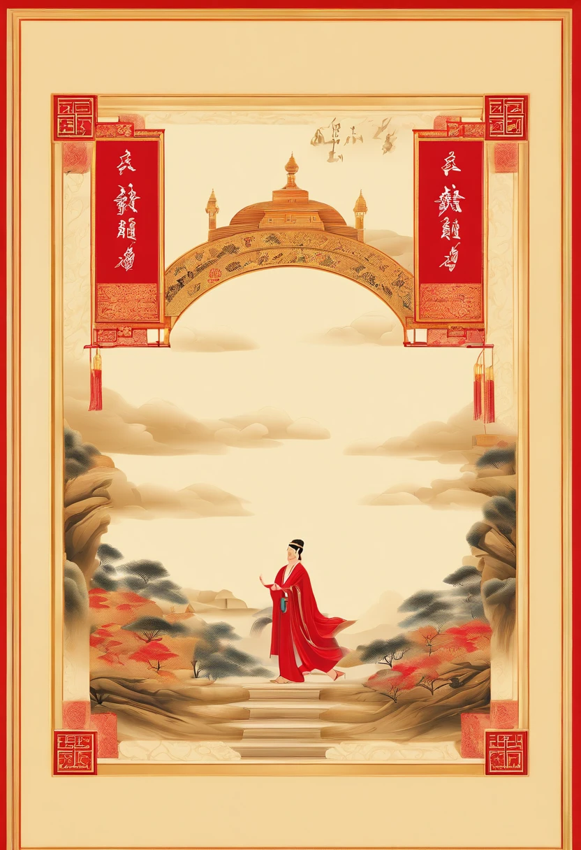 (((A pair of medieval calligraphy characters))),Fu Zi:1.3,The base color is red,Font gold,The four-block diagram is surrounded by auspicious colored clouds,Calligraphy characters hang on the wall,Product graphics,Macro,Master masterpieces,Sony SLR lens,High- sharpness