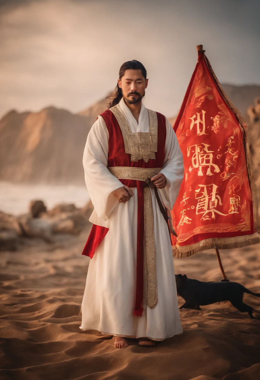 (((A pair of medieval calligraphy characters))),Fu Zi:1.3,The base color is red,Font gold,The four-block diagram is surrounded by auspicious colored clouds,Calligraphy characters hang on the wall,Product graphics,Macro,Master masterpieces,Sony SLR lens,High- sharpness