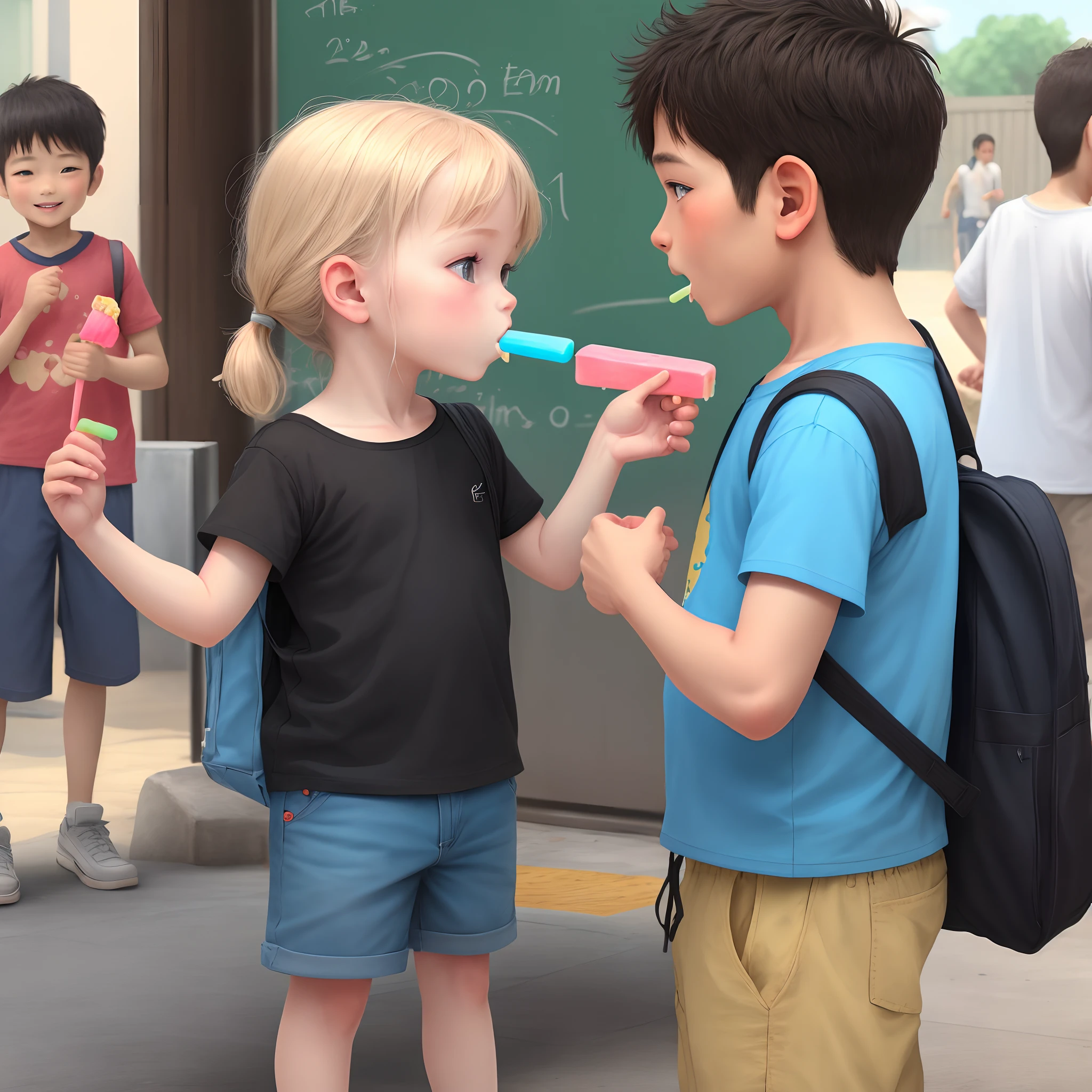 Man giving popsicle to child