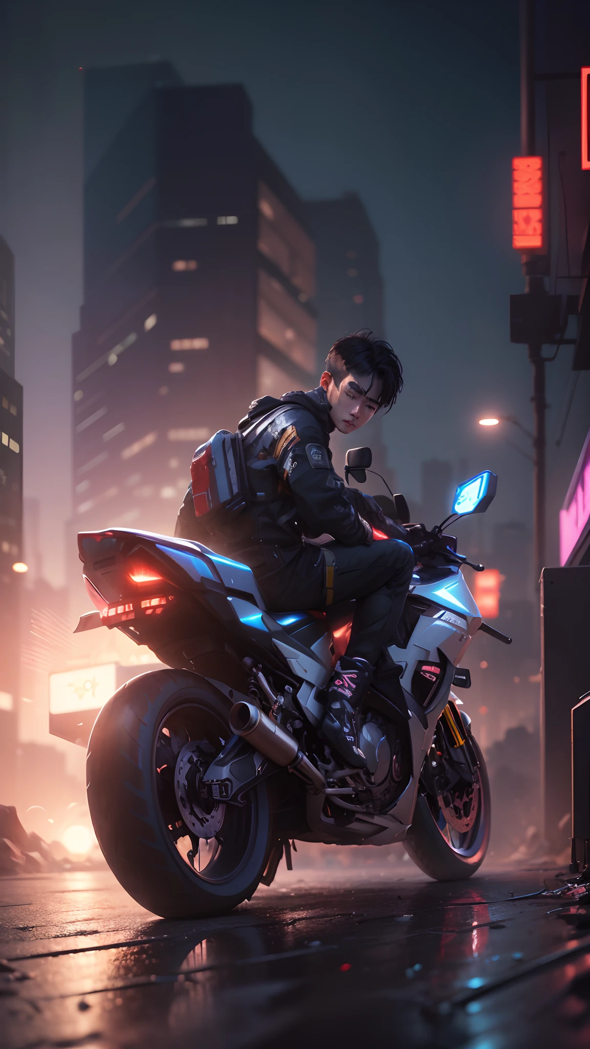 (hiperrealisme:1.1),(detail:1.2)8k,cyberpunk handsome korea boy, realistic face, detail face, 8k, ultra realistic, check background,bokeh