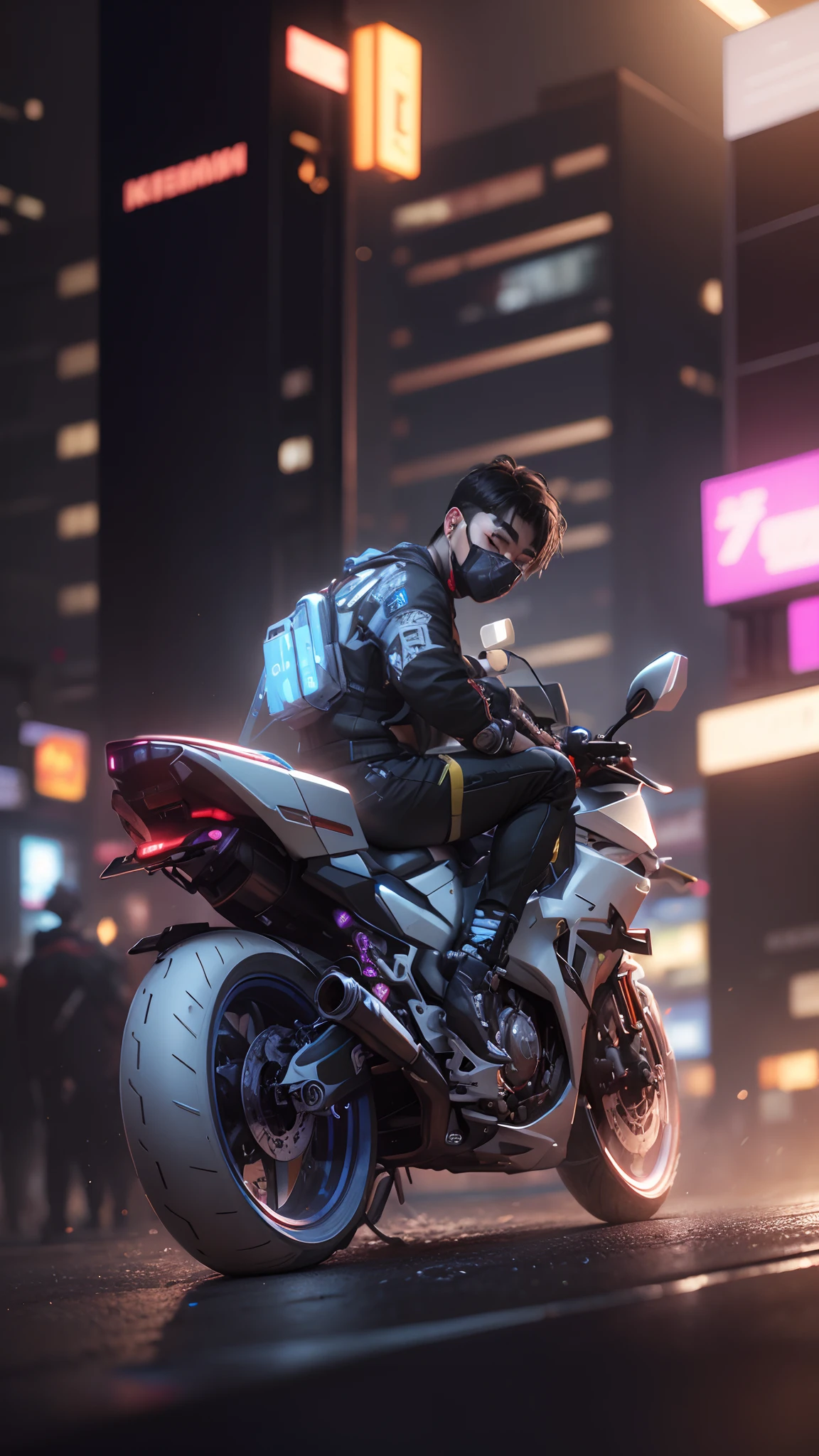 (hiperrealisme:1.1),(detail:1.2)8k,cyberpunk handsome korea boy, realistic face, detail face, 8k, ultra realistic, check background,bokeh