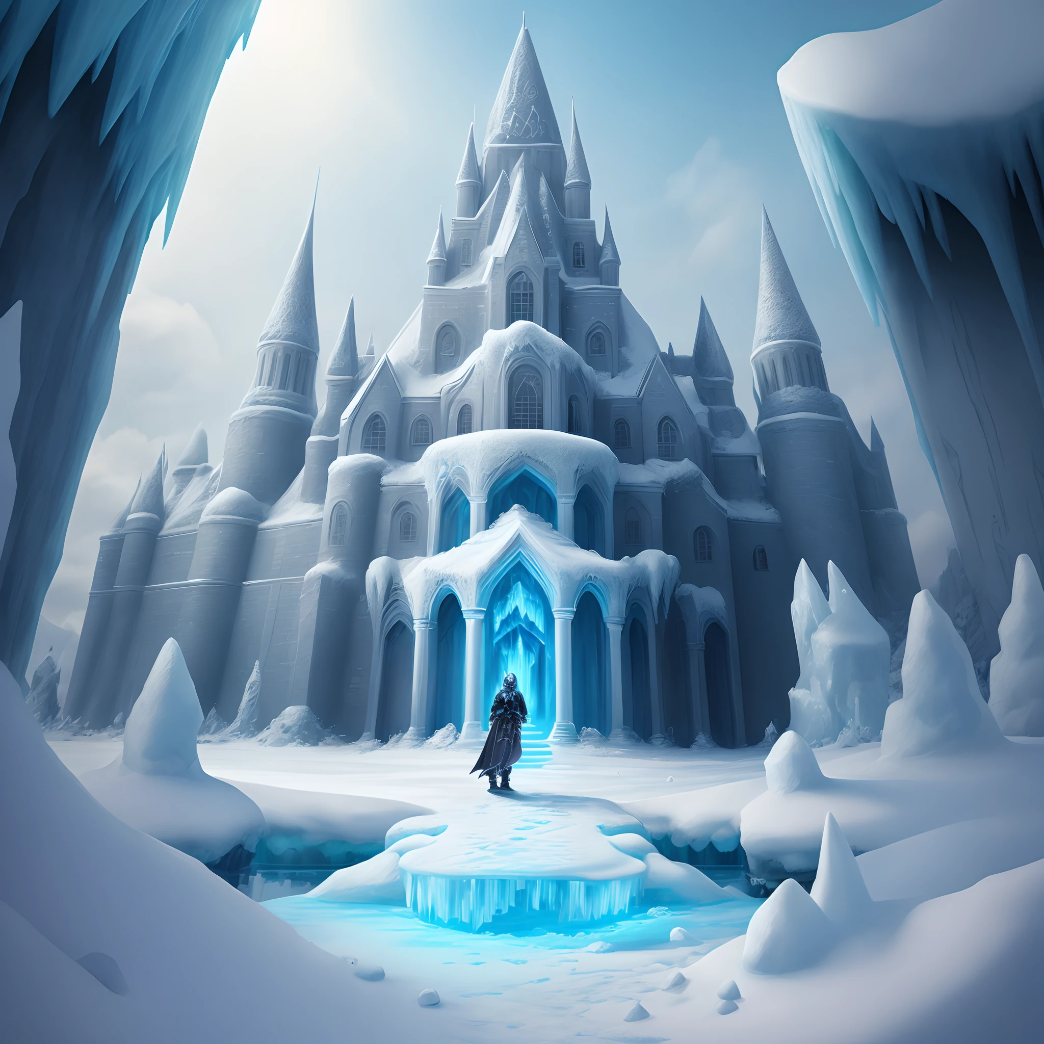 dark fantasy ice castle with ice warriors