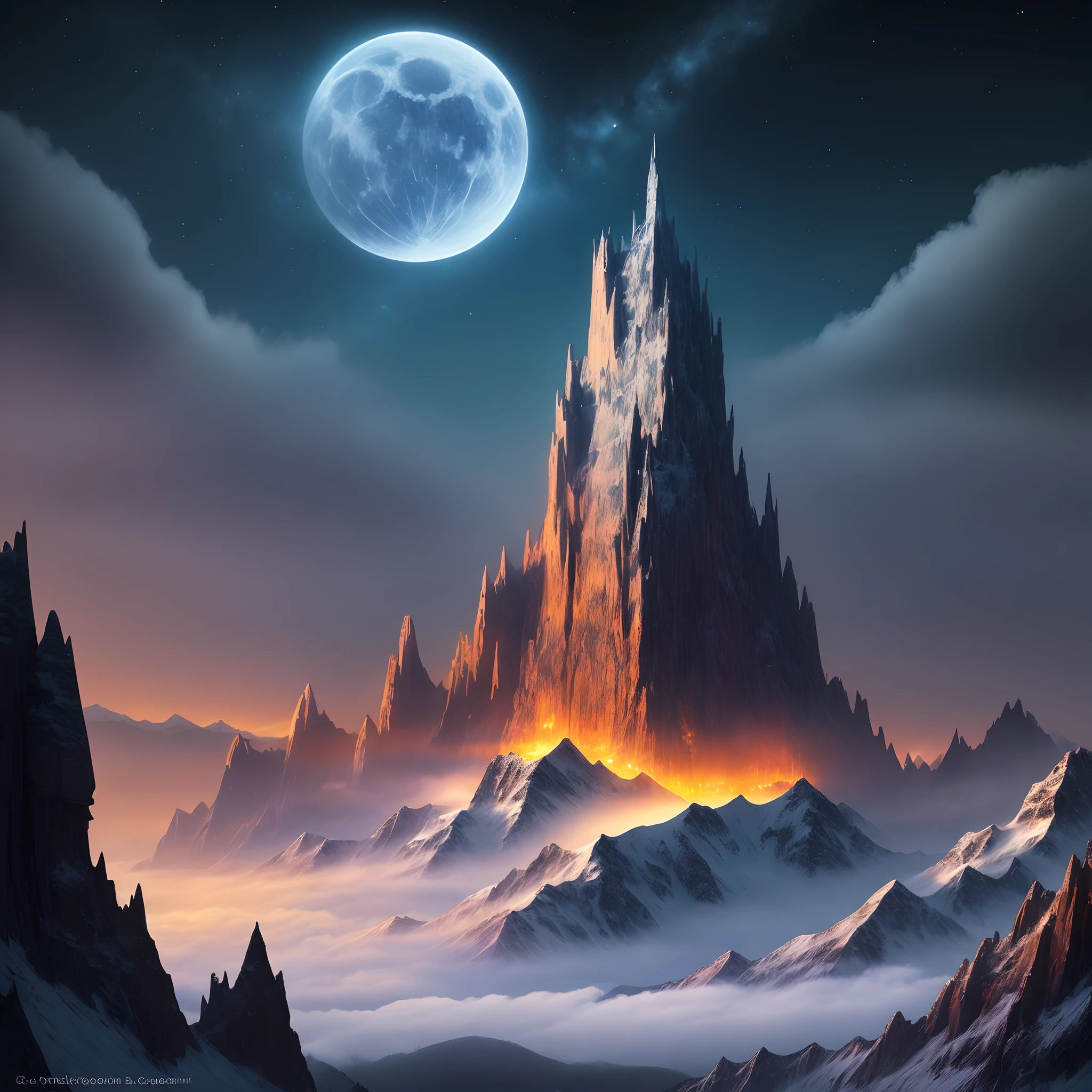 Fantasy nighttime mountain range
