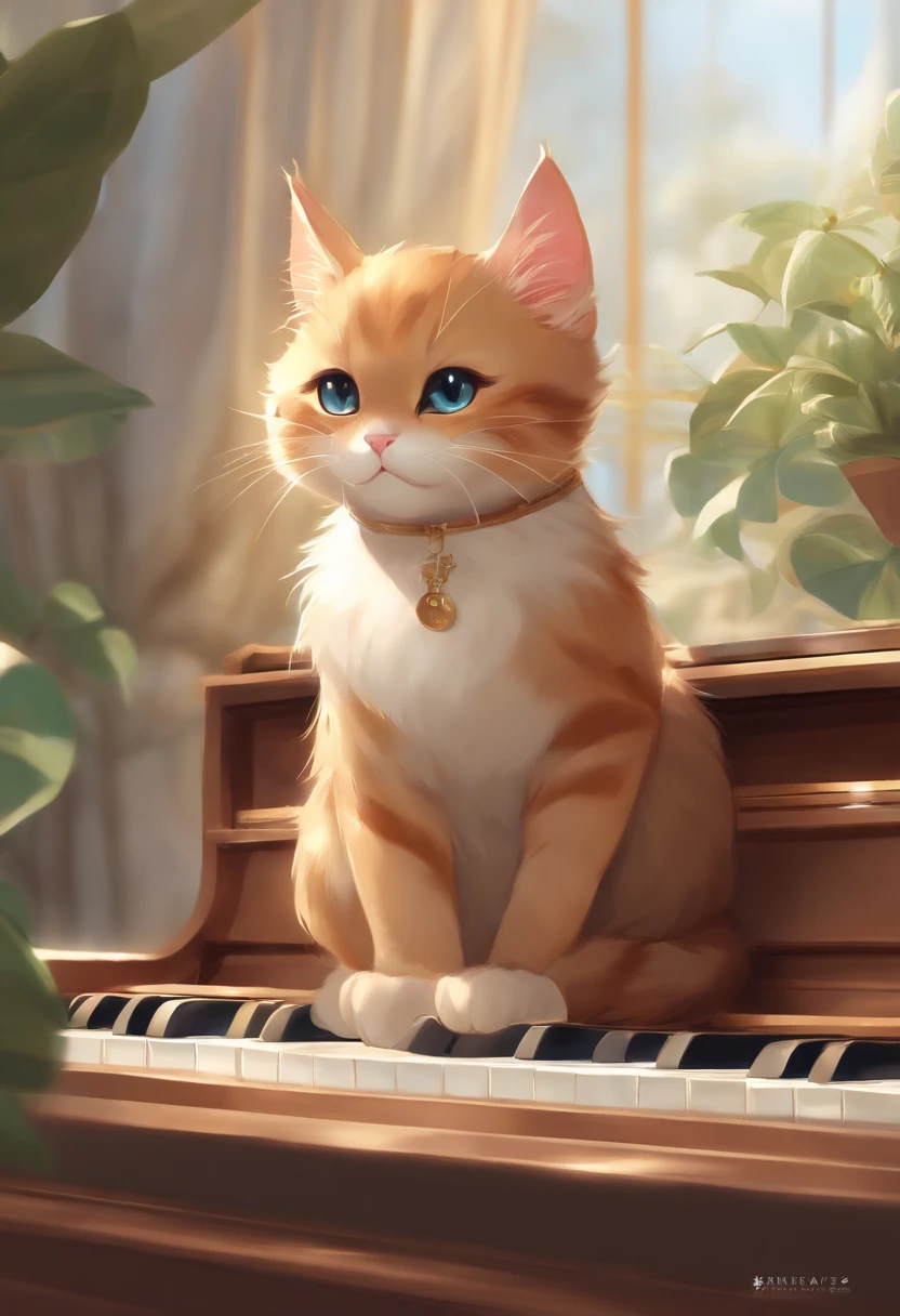 There is a cat that sits with its mouth open, anime cat, anime visual of a cute cat, Cute cat, Eared flounder, cute artwork, by Shitao, realistic anime cat, happy cat, sora as a cat, expressing joy. by krenz cushart, cute anime catgirl, by Yang J, Cat [ playing piano ]