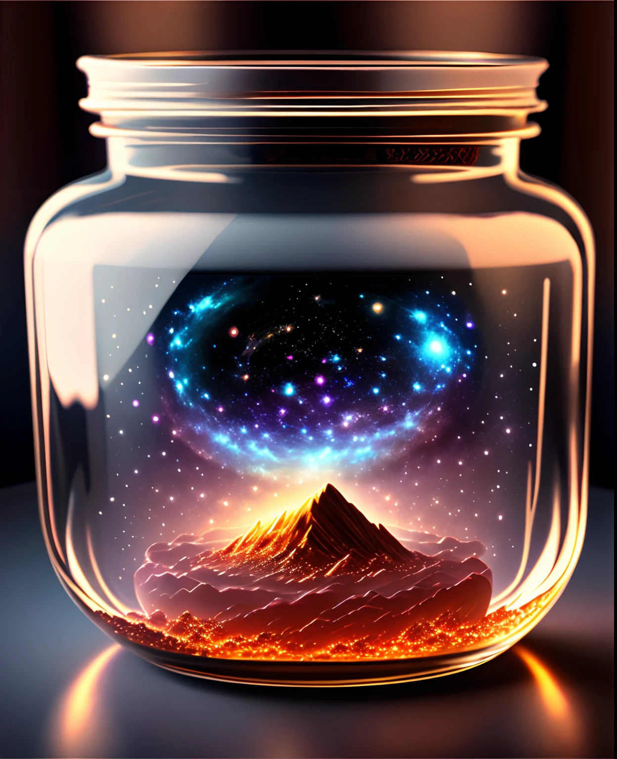 the entire universe contained inside a glass jar, super realistic, hyper detailed, dramatic lighting, 4k