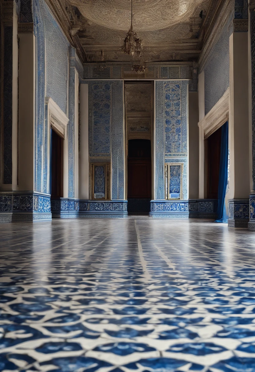 No people around,对称,design sense,2k,Blue tones,Complex geometric patterns,Pattern,planar,Blue and white porcelain pattern,Beautiful symmetrical design,Intricate pattern design,