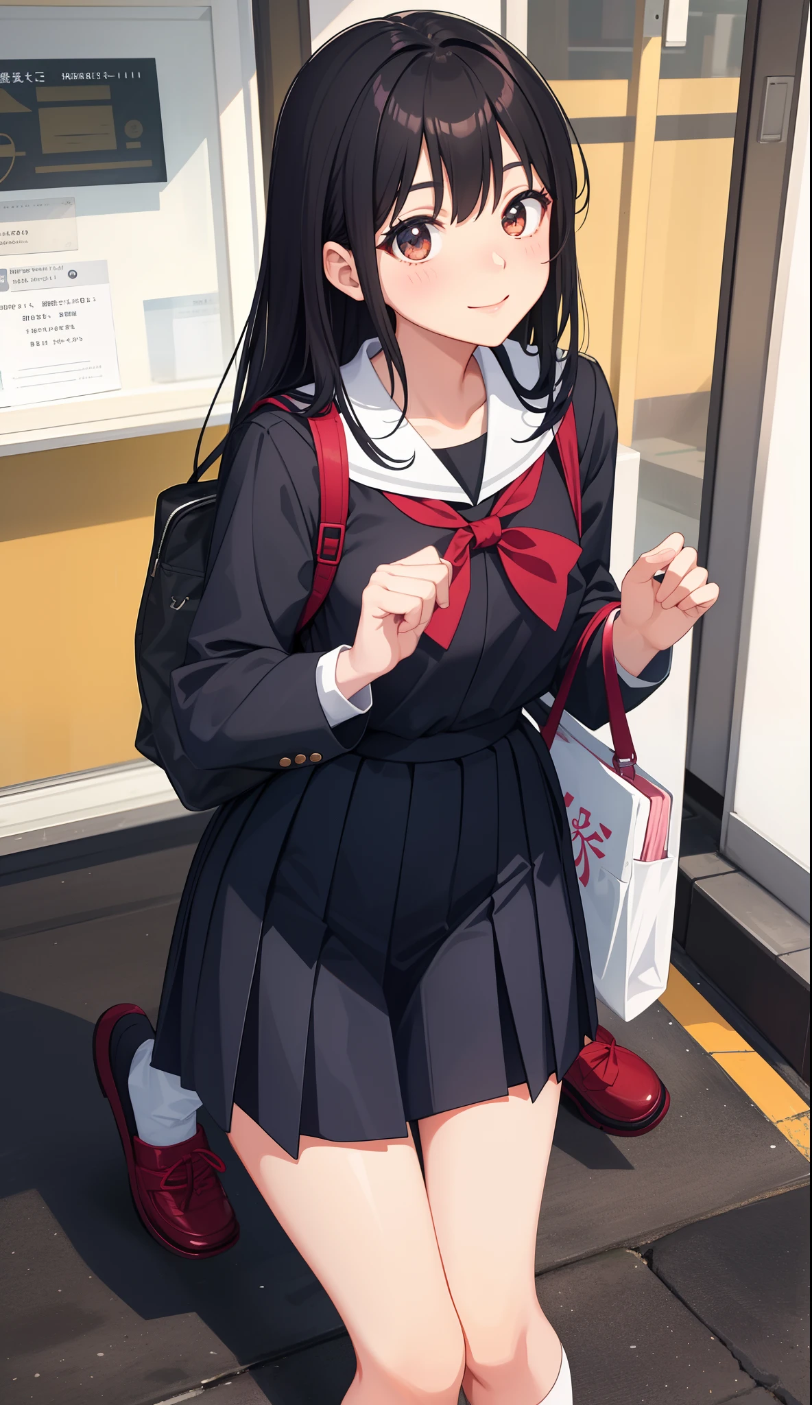 1girl in、AS-Adult、A smile、Japanese、highschool、校服、serafuku、
