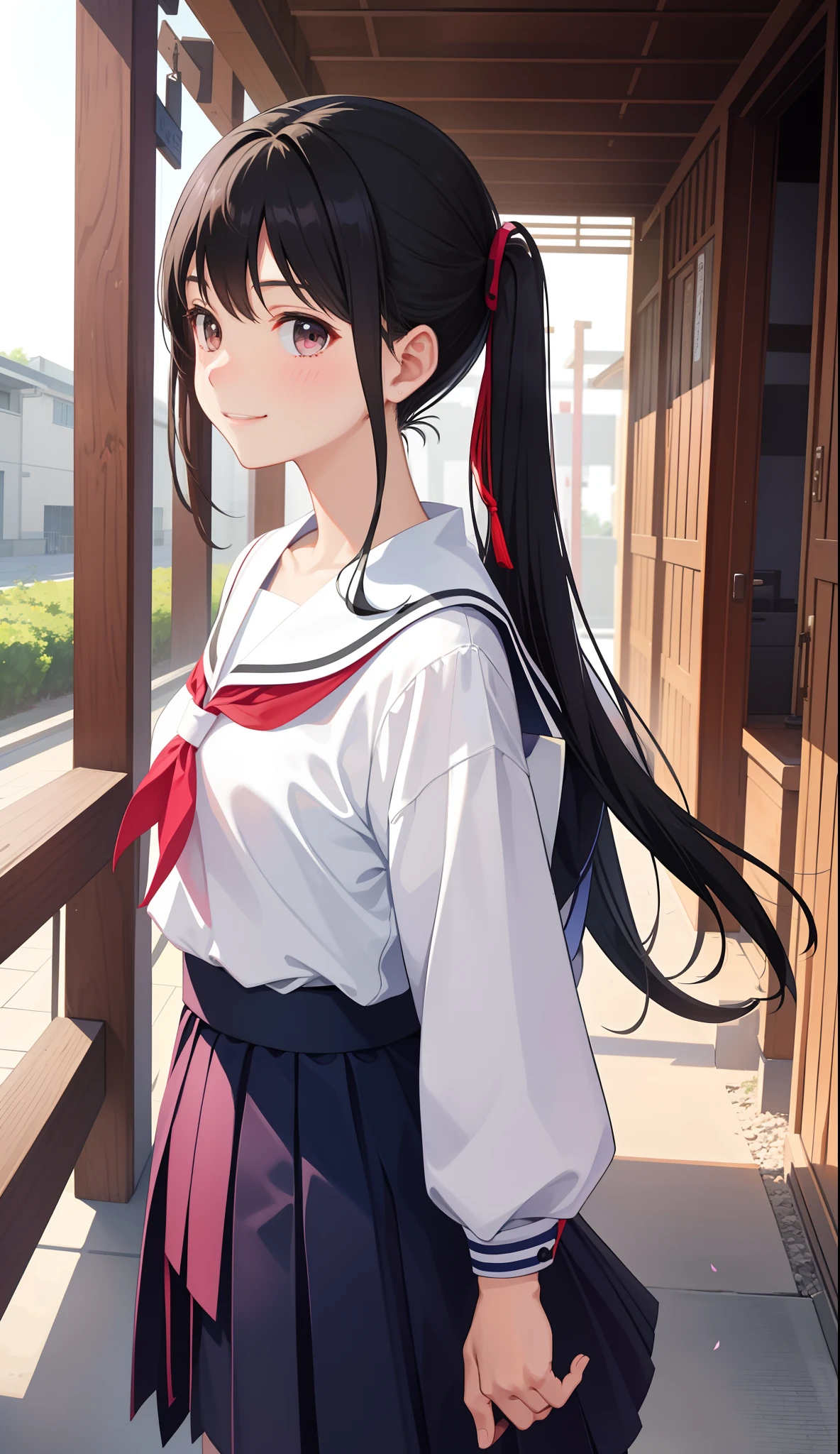 1girl in、AS-Adult、A smile、Japanese、highschool、校服、serafuku、