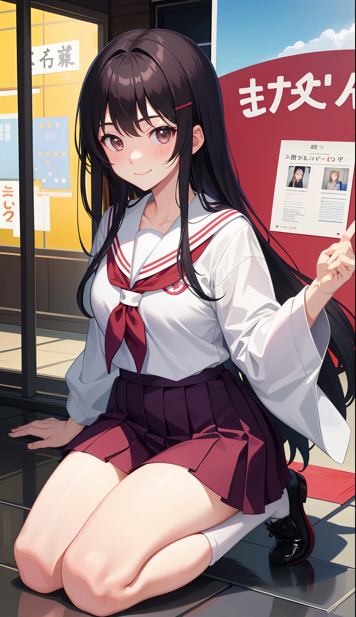 1girl in、AS-Adult、A smile、Japanese、highschool、校服、serafuku、