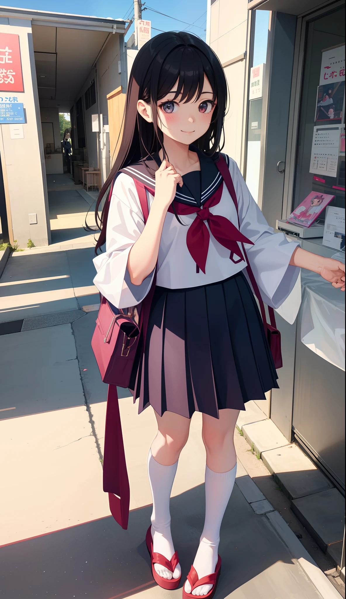 1girl in、AS-Adult、A smile、Japanese、highschool、校服、serafuku、