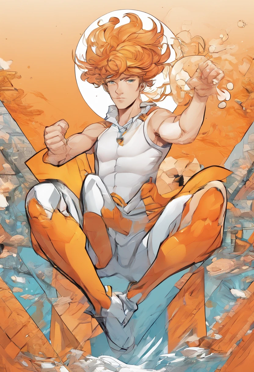 (hyper-realistic digital illustration), like a renaissance sculpture, extremely handsome boy wearing micro black tiny thong, see-through black thong, clean shaved, front view, lying on his back, holding legs raised, athletic body, (white skin), bare chest, flat chest,(long orange hair scruffy ), serene expression, small waist, muscular. best quality, high-resolution