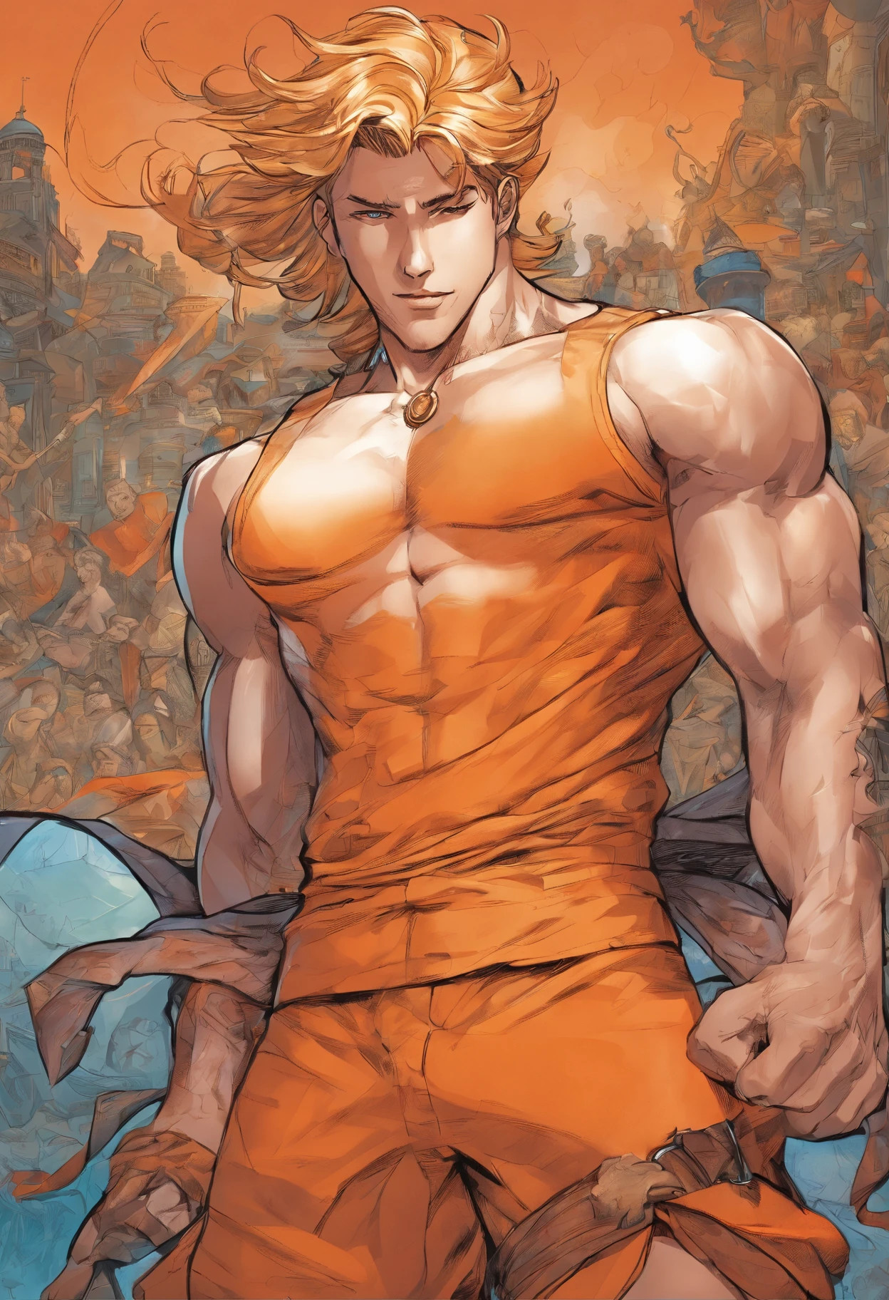 (hyper-realistic digital illustration), like a renaissance sculpture, extremely handsome boy wearing micro black tiny thong, see-through black thong, clean shaved, front view, lying on his back, holding legs raised, athletic body, (white skin), bare chest, flat chest,(long orange hair scruffy ), serene expression, small waist, muscular. best quality, high-resolution