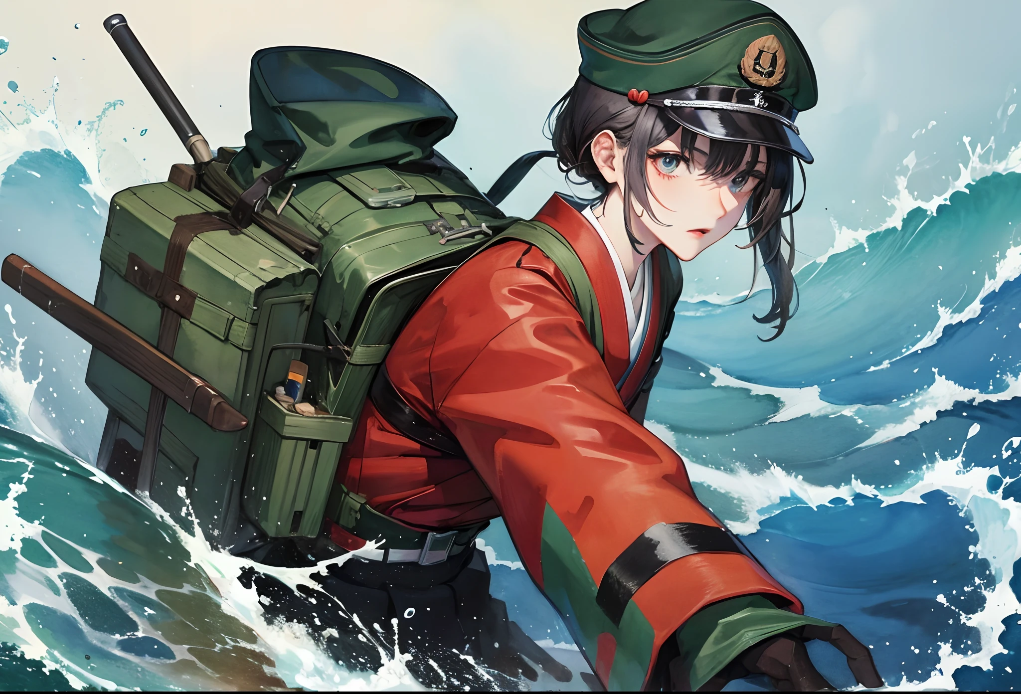 A world war 2 japanese soldier in the style of water colors