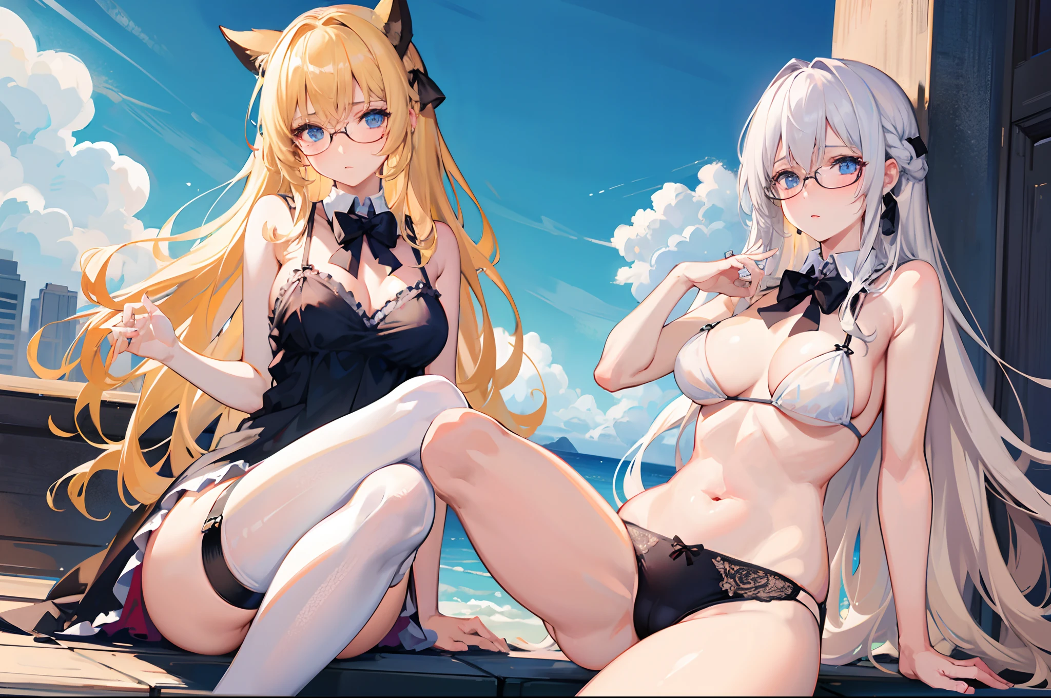 4K 18-year-old blonde girl, Blue sky eyes, I braid left and right...... ,Two black bow ties...... Wear only sexy panties.. .. Wear glasses. . With a sleeping face...