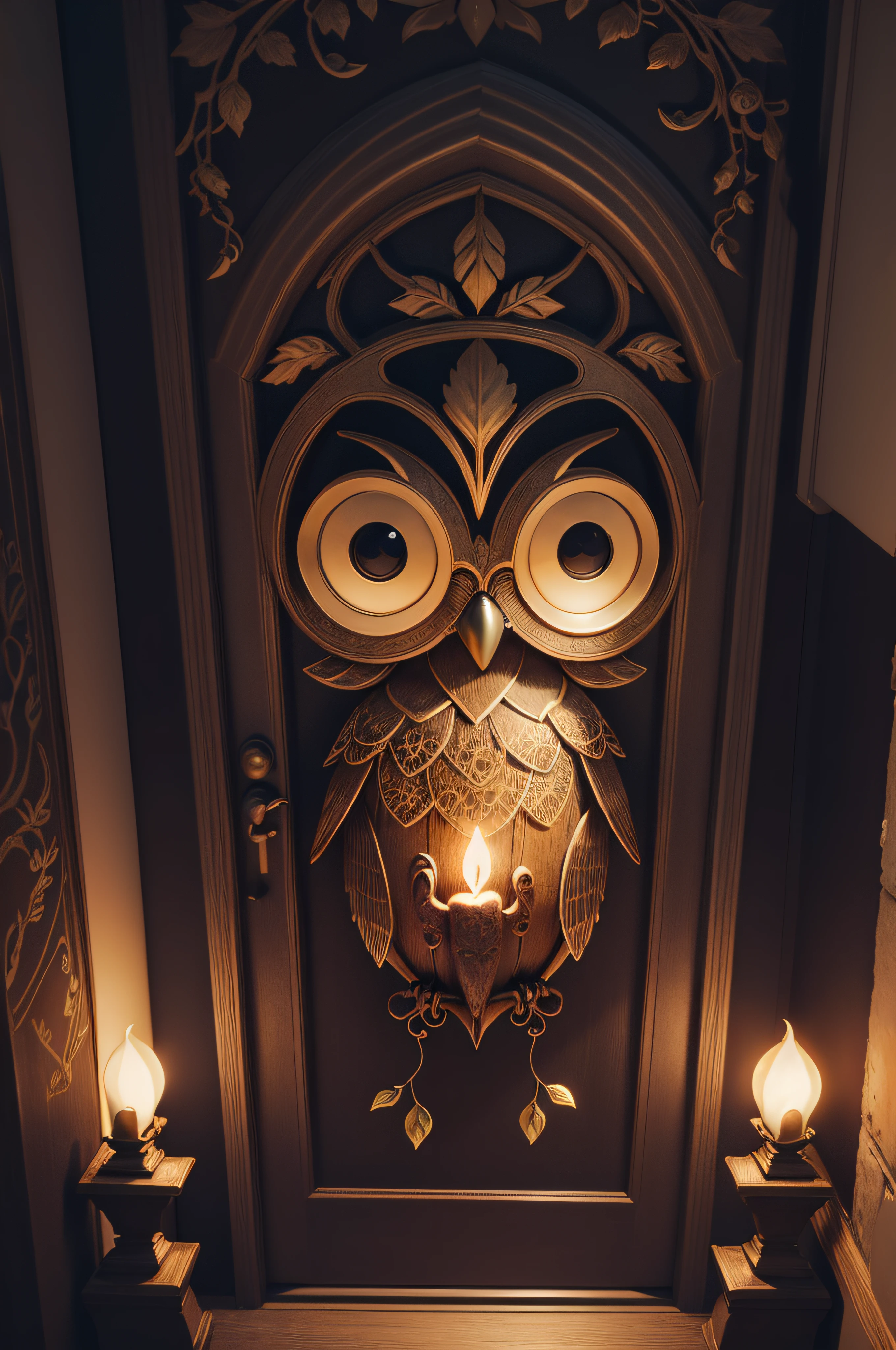 night scene, small owl surmounted by a fairy. Design style Erlé ironwork