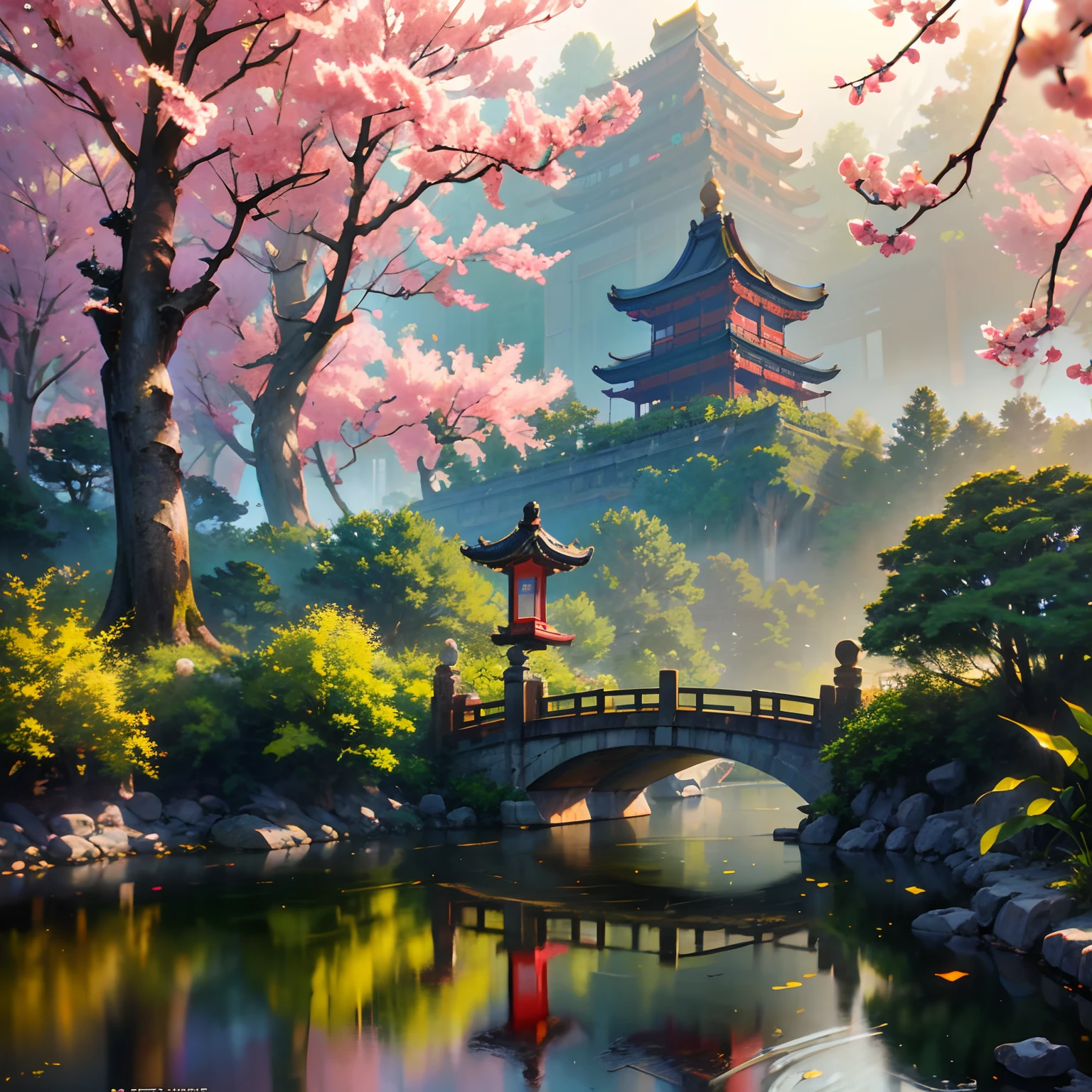 Masterpiece, best quality, high quality, extremely detailed CG unity 8k wallpaper, Hangzhou pagoda with ancient Chinese aesthetics, surrounded by ancient buildings and temples in Chinese style, trees and landscapes are composed of picturesque scenery, panoramic view and soft light. artstation, digital illustration, complex, trending, pastel colors, oil painting, award winning photography, bokeh, depth of field, HDR, bloom, chromatic aberration, realism, very detailed, artstation trend, CGsociety trend, complex, high detail, dramatic, midjourney art