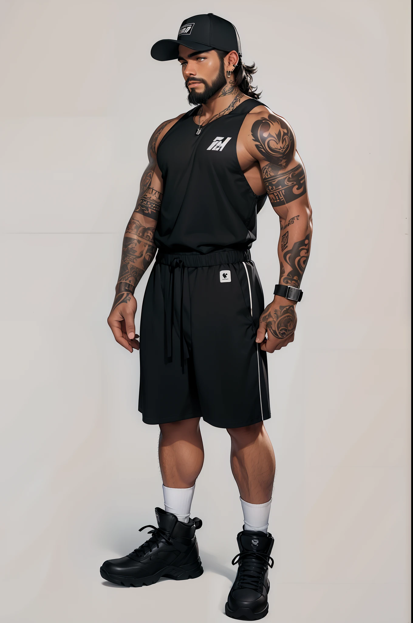 One person、reggae、male、Black、Raster Color、Oversized trousers、Abdominal muscles