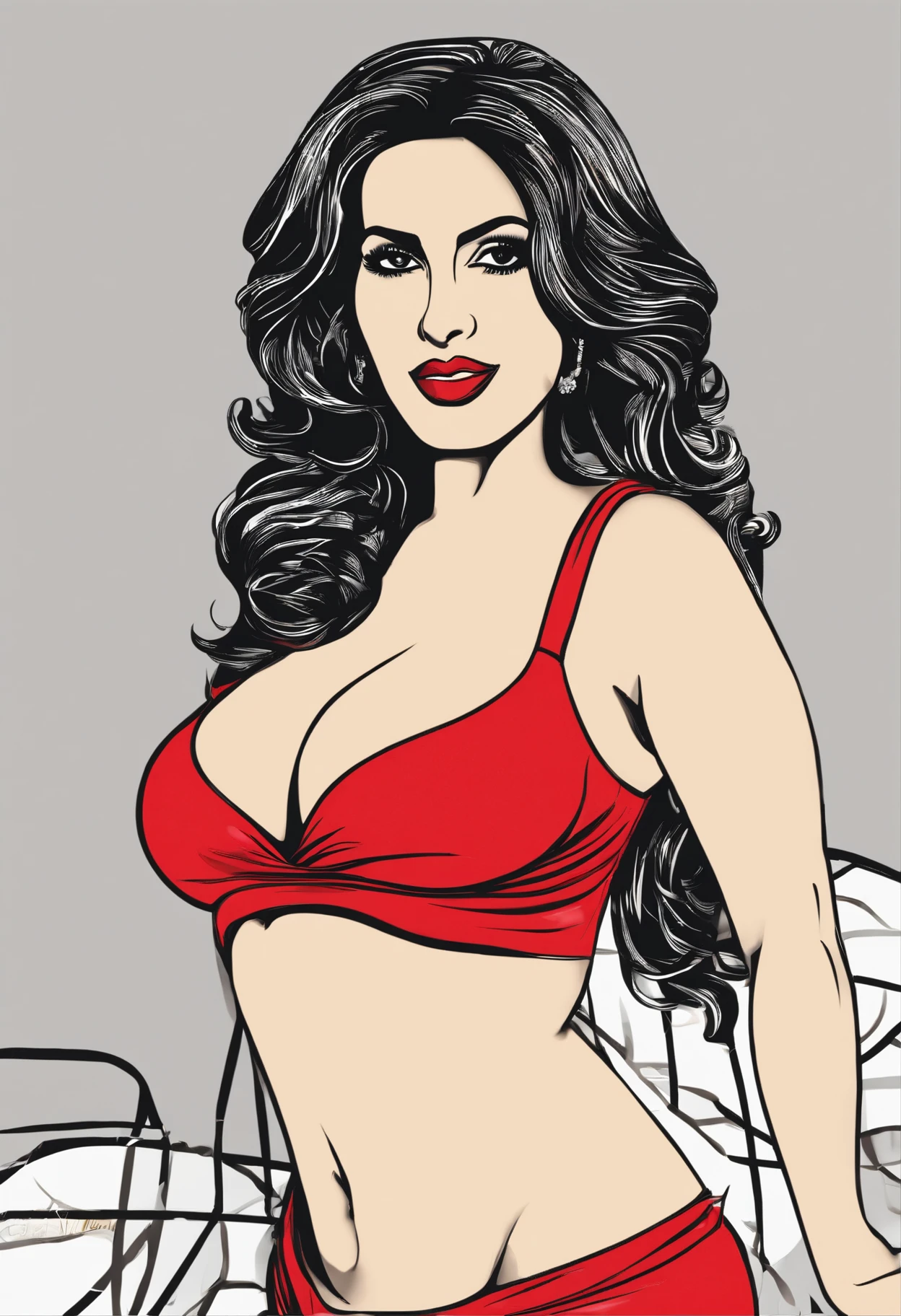 Savita bhabhi, curvy body, deep navel, red lingerie, perfect breasts, showing cleavage, (NSFW:1.4)