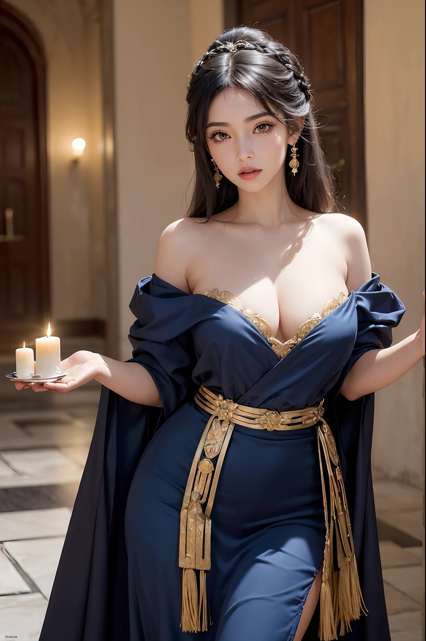 (Gerar Imagem de Mulher), (obra-prima: 1.2), (detalhes intrincados: 1.2), retrato, (Sensual expression: 1.2), (Idade Aparente: 28 anos), (ethnic group: caucasiana), (Cor dos olhos: azul), (Tipo de cabelo: Cabelos ruivos ondulados), (Penteados: Cabelo Solto com Ondas Suaves), (maquiagem: maquiagem noturna com destaques labiais), (roupa: Vestido Elegante com Decote Profundo), (Accessories: brincos longos), (scenecy: Bairro elegante), (Uplighting: Luz suave das velas), (cores: Tons de Rubi e Dourado), (resolution: 4k), (Estilo de arte: realista), (Focus on Posture and Expression), (fundo neutro), (compositing: Mid-Body Framing with Emphasis on Waist Curve), (atmosfera: sensual), (No Hair Decoration).