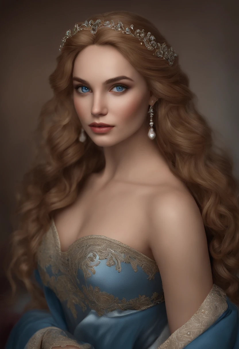 (Best quality,Ultra-detailed,A high resolution,Realistic:1.2), Photorealistic portrait of a gorgeous Aradia woman,Charming blue eyes and stunning details, In the style of a masterpiece. Sophie Mulder's face and facial features are delicately depicted, Show off her beautiful blonde hair, Charming big eyes, and natural beauty. This portrait is a self-portrait of a young woman, Shot in a bedroom setting. The bright violet color of the walls complements the fair skin tone of the subject,Enhances the overall aesthetics of the image. Participants did not wear makeup, Emphasize her natural beauty. She looked straight into the camera, exuding confidence and elegance. The composition of the portrait is carefully crafted, The subject kneels on the bed, Create a sense of intimacy and vulnerability. The bedrooms are tastefully decorated, The background is a work of art, Add a subtle artistic touch