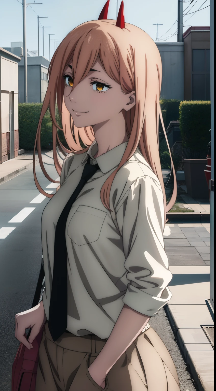 laughting, rebel, Erotica, half naked, beautiful breasts, waist, buttocks, sexy body, sexy clothes, hight resolution, 1girl, 独奏,Cute, smilling, blonde, Pink_Hair, dangerous,vivid eyes,Yellow eyes, Odin, roof, Mesmerizing eyes,Confident,superior, naughty, LAUGHTER BREAK (power \(chainsaw man\),), back light, glowing eyes, an artistic, wallpapers, black necktie, (Sensual),Happy, BREAK Intimate, Digital Art, High Details, contemporary, Intricate, (a perfect face), Traced lights, BREAK superior,Cinematic, absurdes, white shirt, City, red horns, Energy from a chainsaw, Red horns on the head, Anime girl with a smile, detailed digital anime art, Cool anime 8K, Clean and detailed anime art, Gouveyz on Pixiv ArtStation, 4K Manga Wallpapers, Guweiz in Artstation Pixiv, Подробный портрет Anime Girl, Anime 4K Style, Anime Art Wallpapers 4K, Anime Art Wallpaper 4K Masterpiece, Gorgeous, Best Quality,
