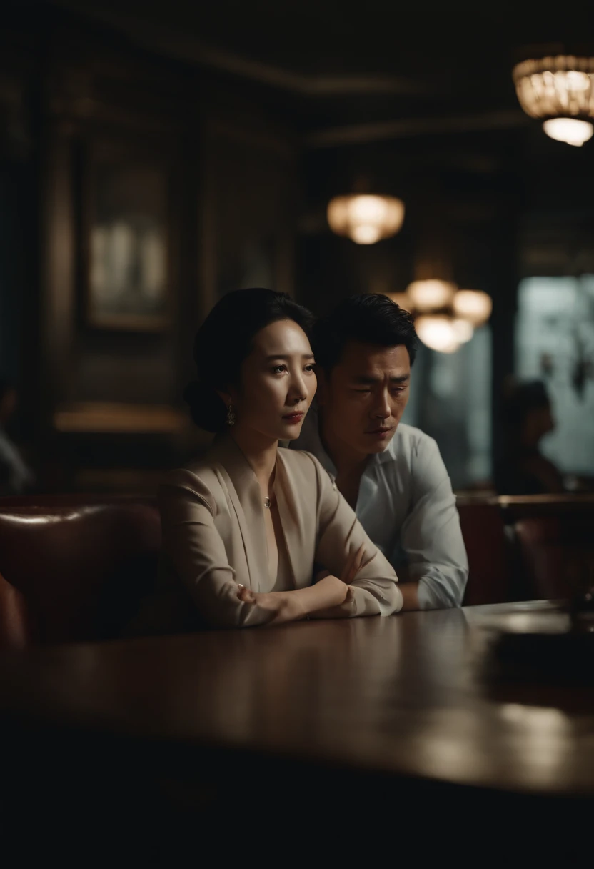 The boss leaned over and whispered：Xiao Li（Two people in the side center frame）