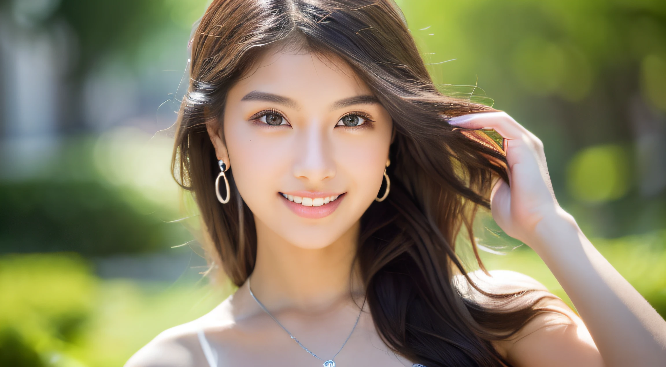 (8K, top-quality, masterpiece:1.3, 超A high resolution, A hyper-realistic), High Detail, (Face like the real thing), Photorealsitic, Raw foto, ((one beautiful women)), 22year old, Detailed face, beautidful eyes, realisticeyes, Eyes in Beautiful Details, (real looking skin), Beautiful skins, enticing, depth of fields, hight resolution, High pixel count, clear details, sharp photo, Natural color reproduction, Noise Reduction, High fidelity, quality, Software Updates, Optimized algorithms, the city street, suits, doress, opened white shirt, perfect bodies, face perfect, perfect chest, small tits, Faint lips, wetting hair, (See the viewer's eyes), a smile, Beautiful skins, enticing, the golden ratio, (Detal Face:1.2), japanes,japanaese girl, Small necklace, small earring, Thin Silver Necklace, Thin silver earrings, simple background, The whole picture, The whole body is shown in the slightly pulled image, Full body photo