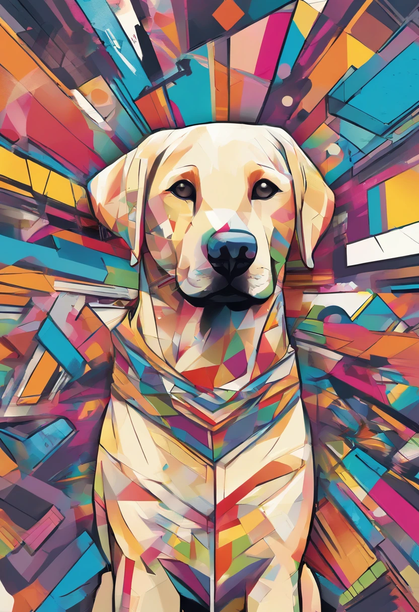 (cachorro labrador  ),(melhor pose),(best angle), (better expression), Eduardo Kobra acolchoamento ,multidimensional geometric wall PORTRAIT, arte, Chibi,Yang08k, lindo, Colouring,