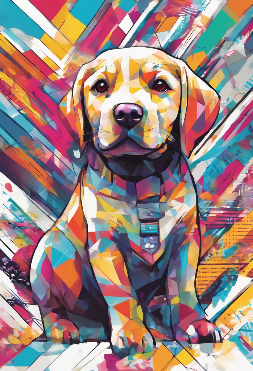 (cachorro labrador  ),(melhor pose),(best angle), (better expression), Eduardo Kobra acolchoamento ,multidimensional geometric wall PORTRAIT, arte, Chibi,Yang08k, lindo, Colouring,