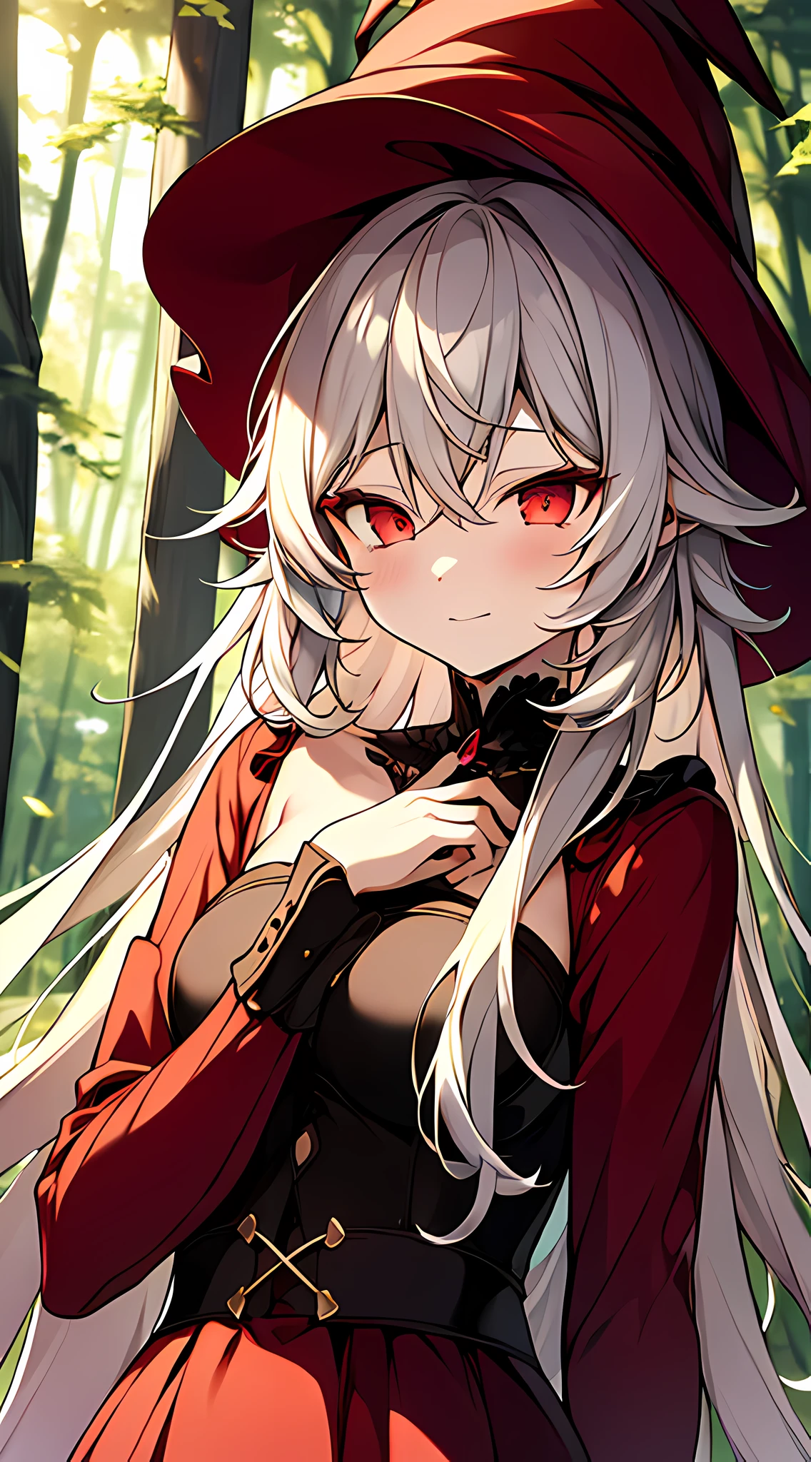 eirudy_\(springwitch3\), masterpiece,1girl,red ruby eyes, official alternate costume2, forest,absurdres,failure, failure on head,high res, ultrasharp, 8K, masterpiece, looking at viewer