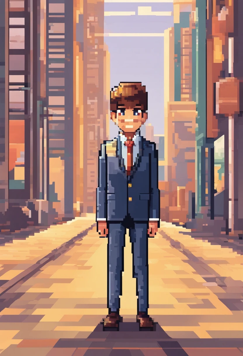 A child around eight years old confident and sunny in a suit with a close-up of the front contrast