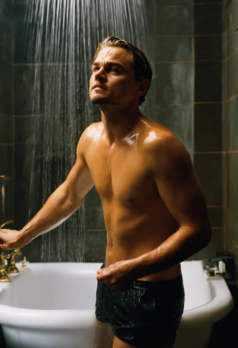 Leonardo dicaprio washing his body in shower