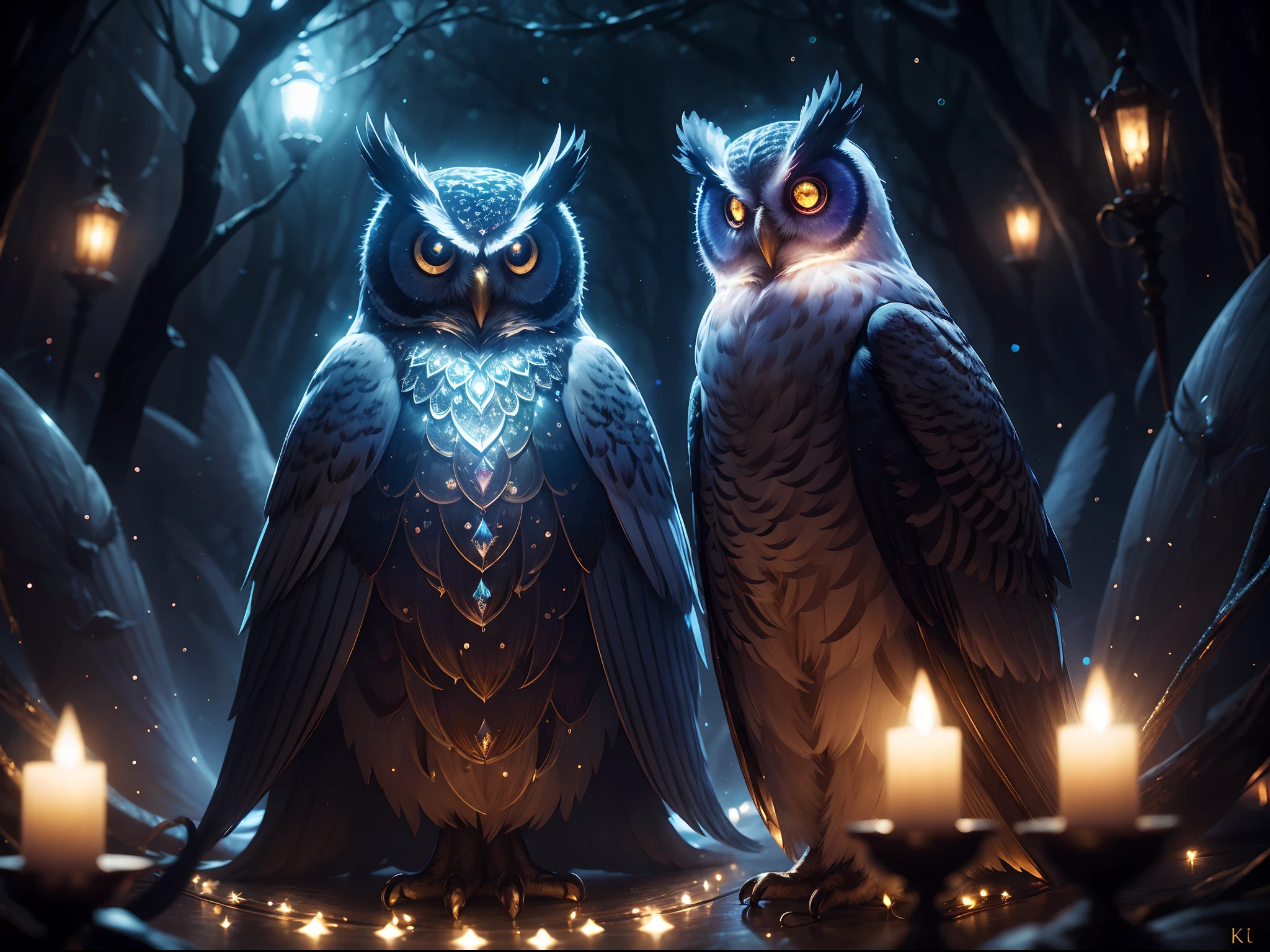 (Absurdres:1.2), exquisitely detailed Owl, night aura, ethereal, Occult, surreal art, Shimmer, approaching perfection, ultra high quality, bokeh, reflective materials, shadows, volumetric lighting, 8k resolution, illustration