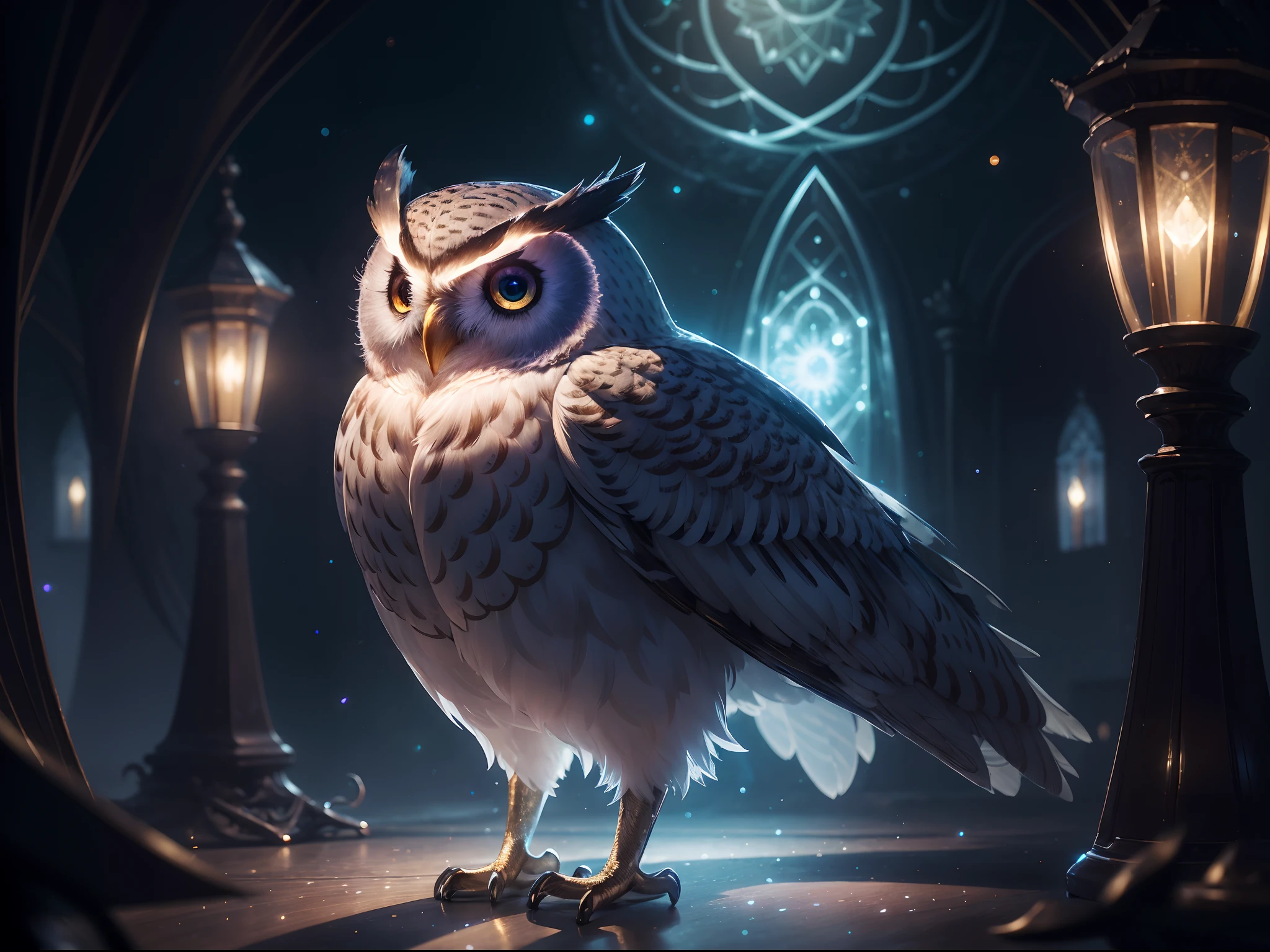 (Absurdres:1.2), exquisitely detailed Owl, night aura, ethereal, Occult, surreal art, Shimmer, approaching perfection, ultra high quality, bokeh, reflective materials, shadows, volumetric lighting, 8k resolution, illustration