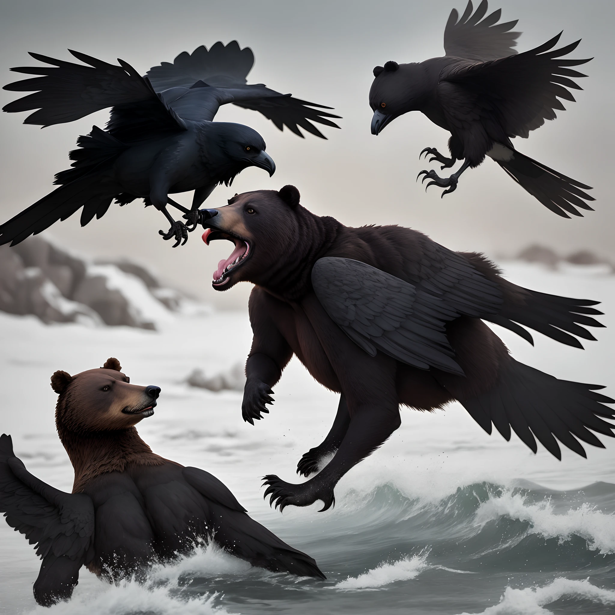 Crow attacking a bear