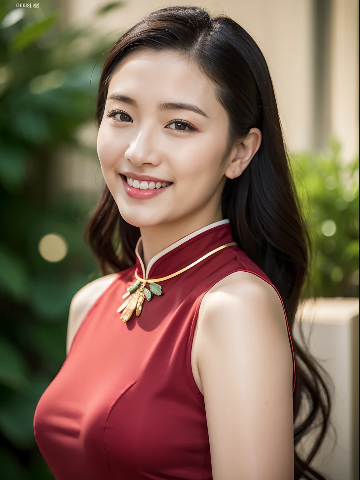 (RAW photo:1.2), (Photorealistic:1.4),Beautiful detailed woman,very detailed eyes and faces, A detailed eye, ultra - detailed,A high resolution, The is very detailed,best qualtiy,illustratio,unified,8k 壁纸,tmasterpiece,best qualtiy,a 1 woman,Solo,Rich,elegant,full bodyesbian,Slightly chubby figure,toned figure,There is meat on the legs,Slim waist,Solo,Long cheongsam,Temperament cheongsam,high-heels,Gem Necklace,Coiled hair,Gentle smile,Dignified atmosphere,Black eyes,realisticlying