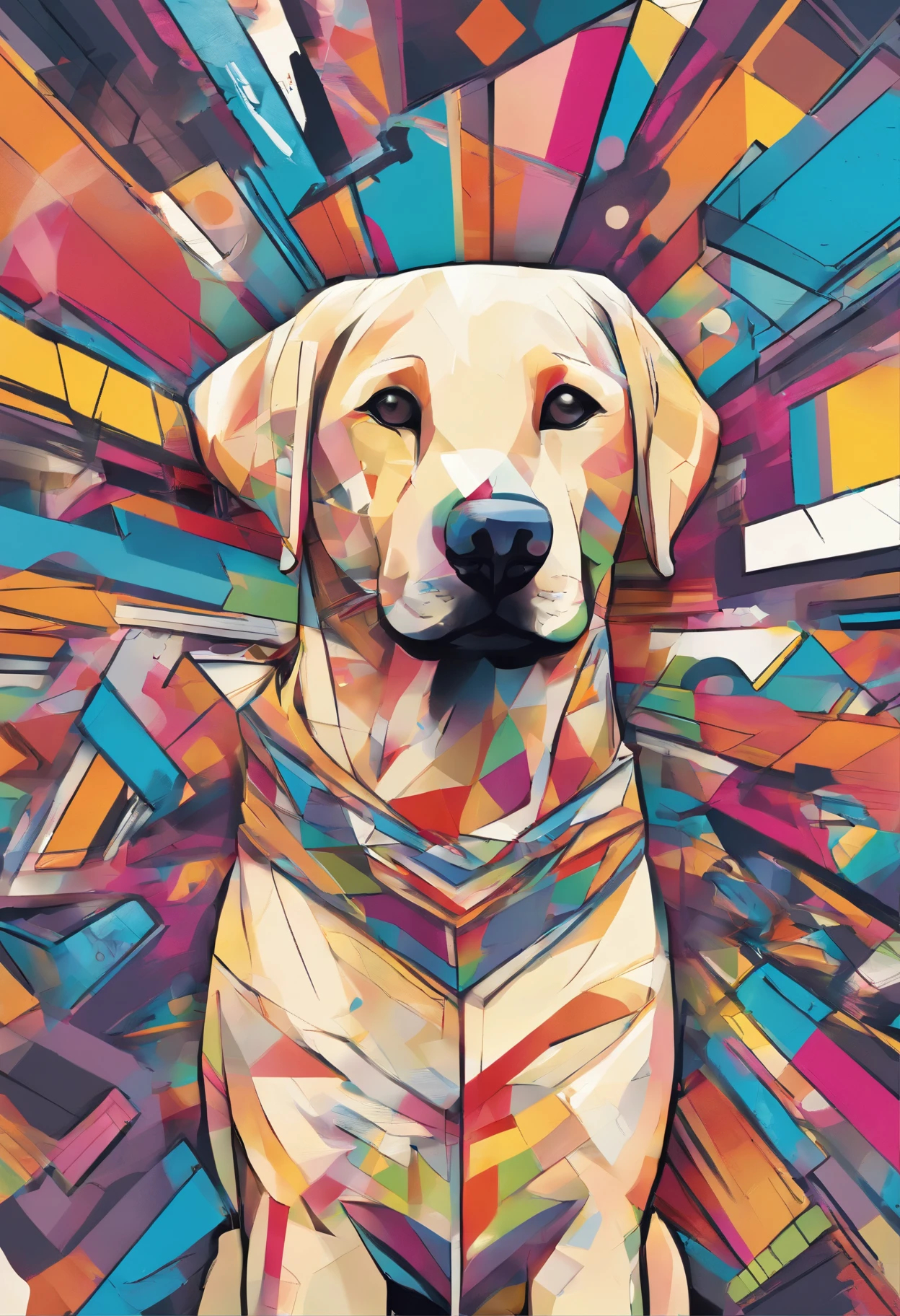(cachorro labrador ),(melhor pose),(best angle), (better expression), Eduardo Kobra acolchoamento ,multidimensional geometric wall PORTRAIT, arte, Chibi,Yang08k, lindo, Colouring,
